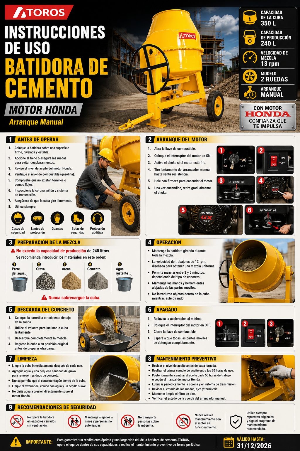 BATIDORA DE CEMENTO 2 LLANTAS 350LITROS ATOROS