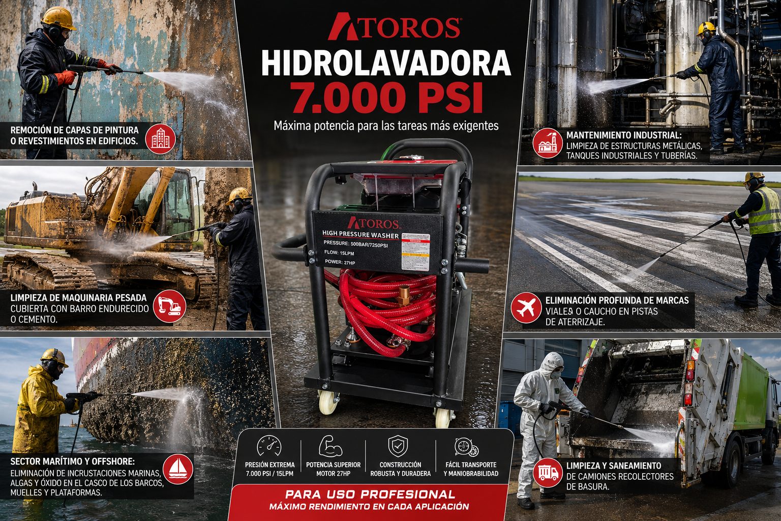 HIDROLAVORA 27HP 7.000PSI USO INDUST GASOLINA ARRAN-ELECT ATOROS ATOROS