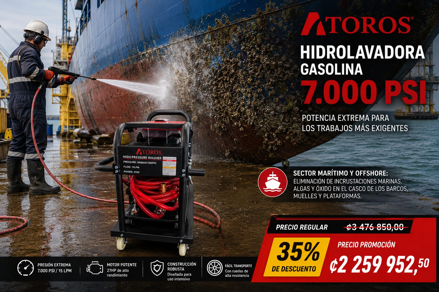 HIDROLAVORA 27HP 7.000PSI USO INDUST GASOLINA ARRAN-ELECT ATOROS ATOROS