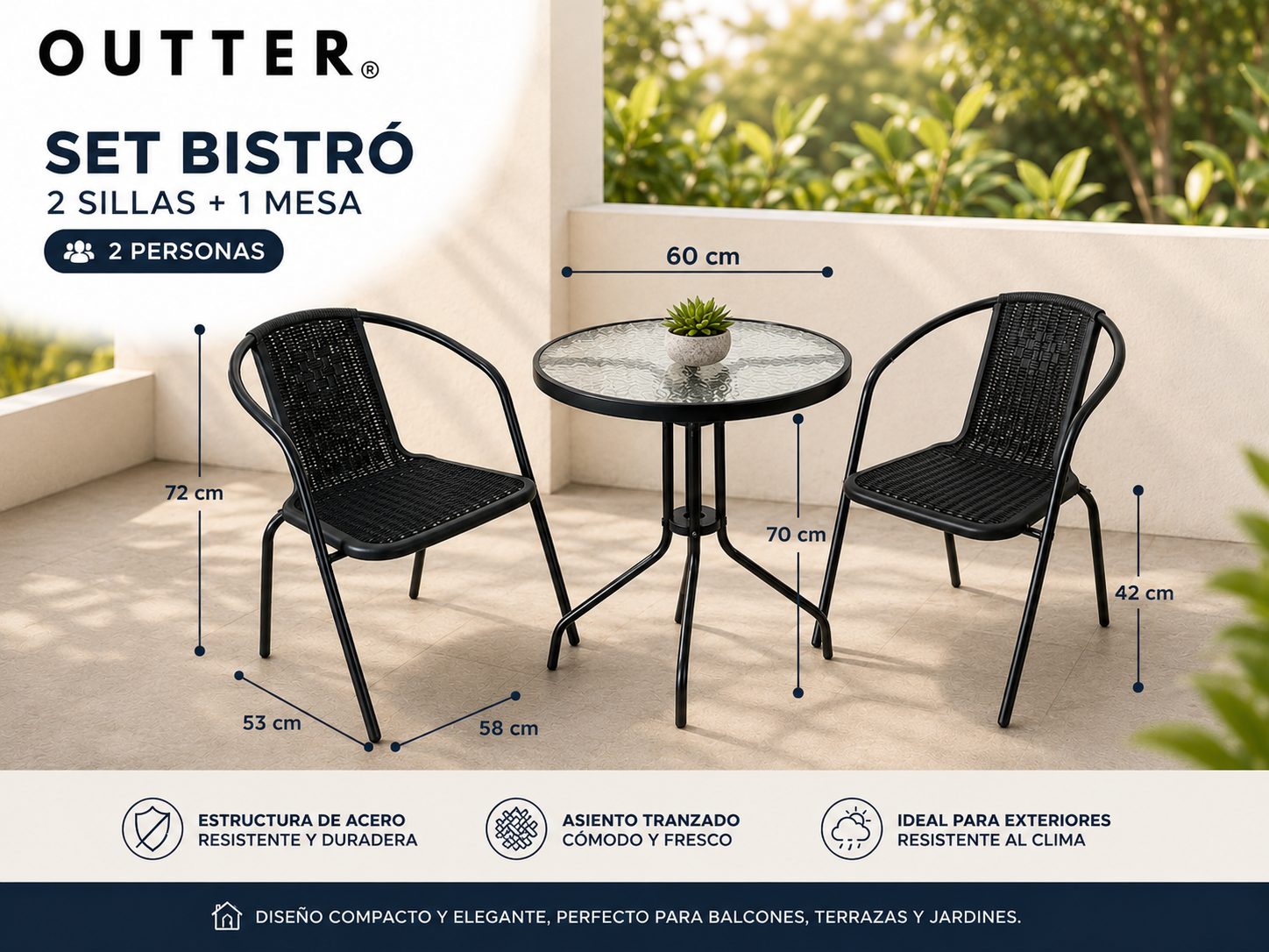 JUEGO DE COMEDOR CON 2 SILLAS TAL4422