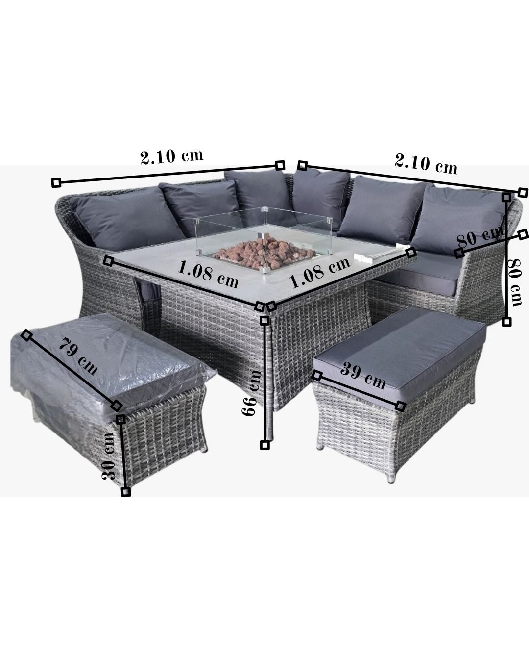 JUEGO DE COMEDOR TERRAZA CON FIRE PIT COMP1236