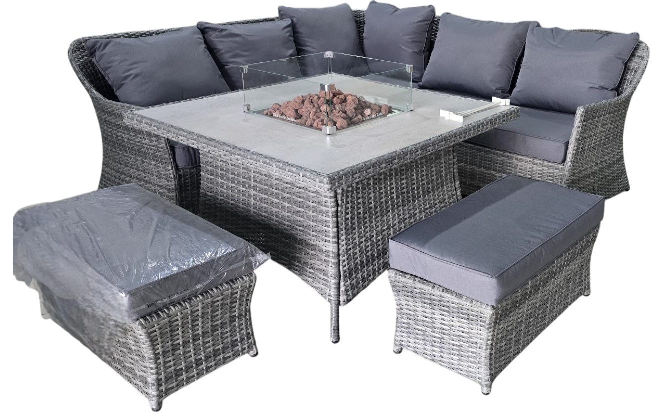 JUEGO DE COMEDOR TERRAZA CON FIRE PIT COMP1236