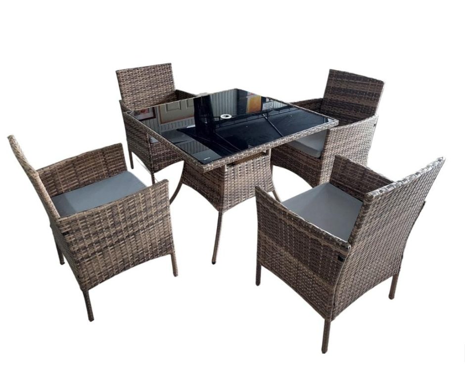 JUEGO TERRAZA 5 PIEZAS DINNING SET, MESA ALTA VIDRIO TEMPLADO, 4 SILLAS, OUTTER COM12306 OUTTER