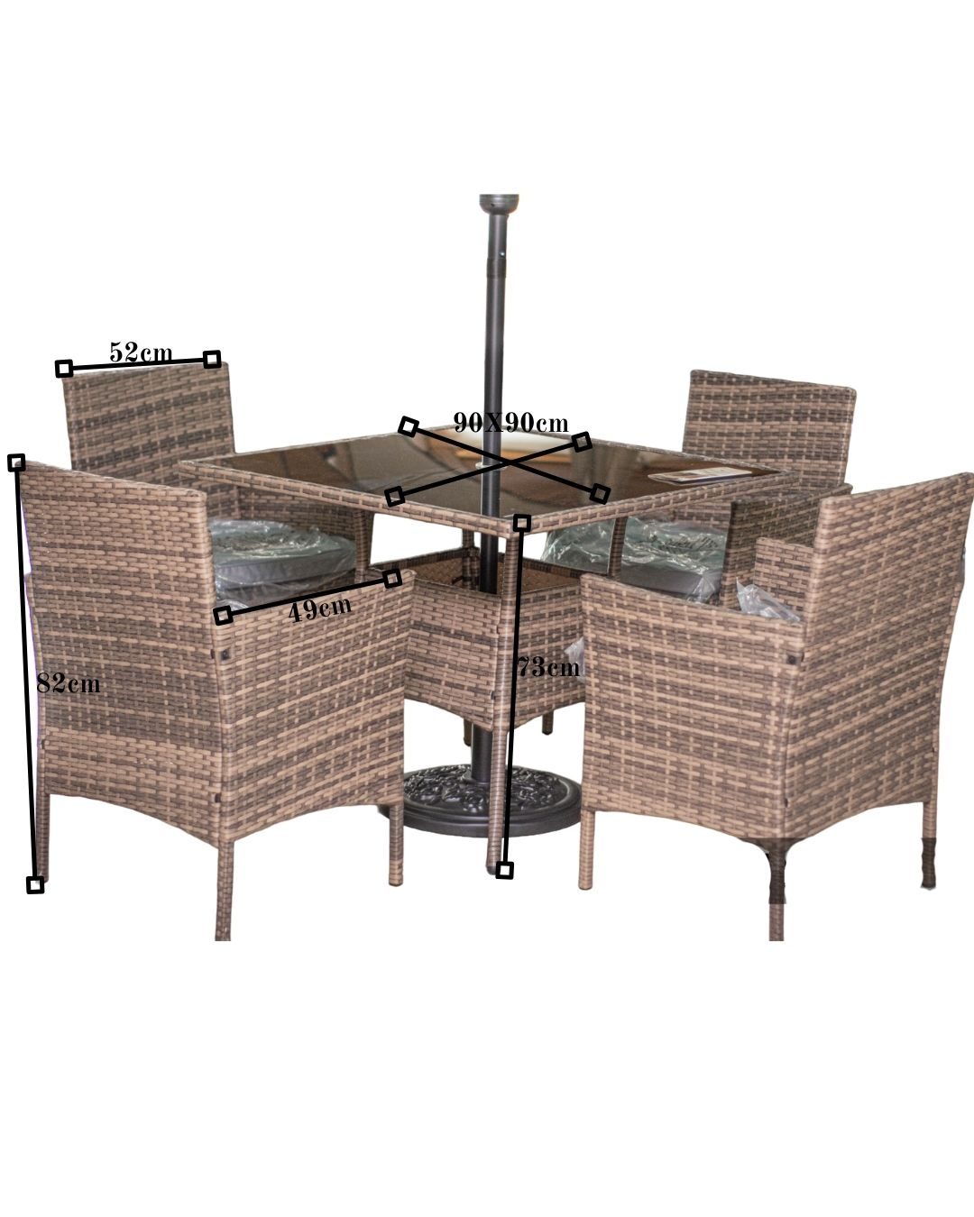 JUEGO TERRAZA 5 PIEZAS DINNING SET, MESA ALTA VIDRIO TEMPLADO, 4 SILLAS, OUTTER COM12306 OUTTER