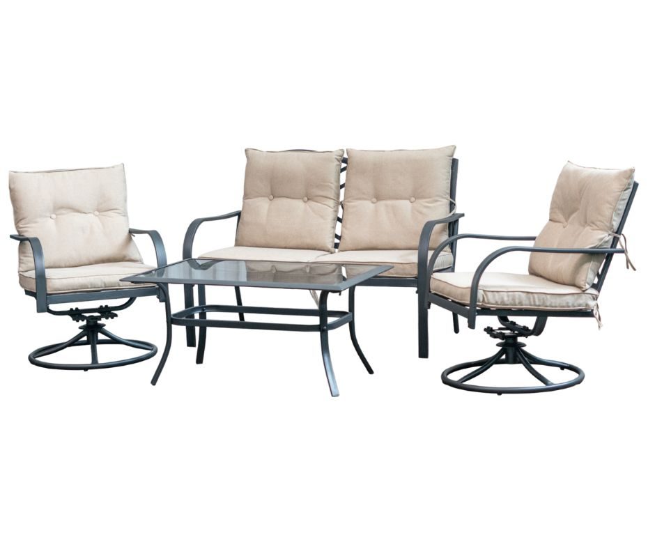 JUEGO TERRAZA 6 PIEZAS METAL 3 MESITAS, 2 SILLAS GIRATORIAS, 1 SOFA DOBLE, OUTTER
