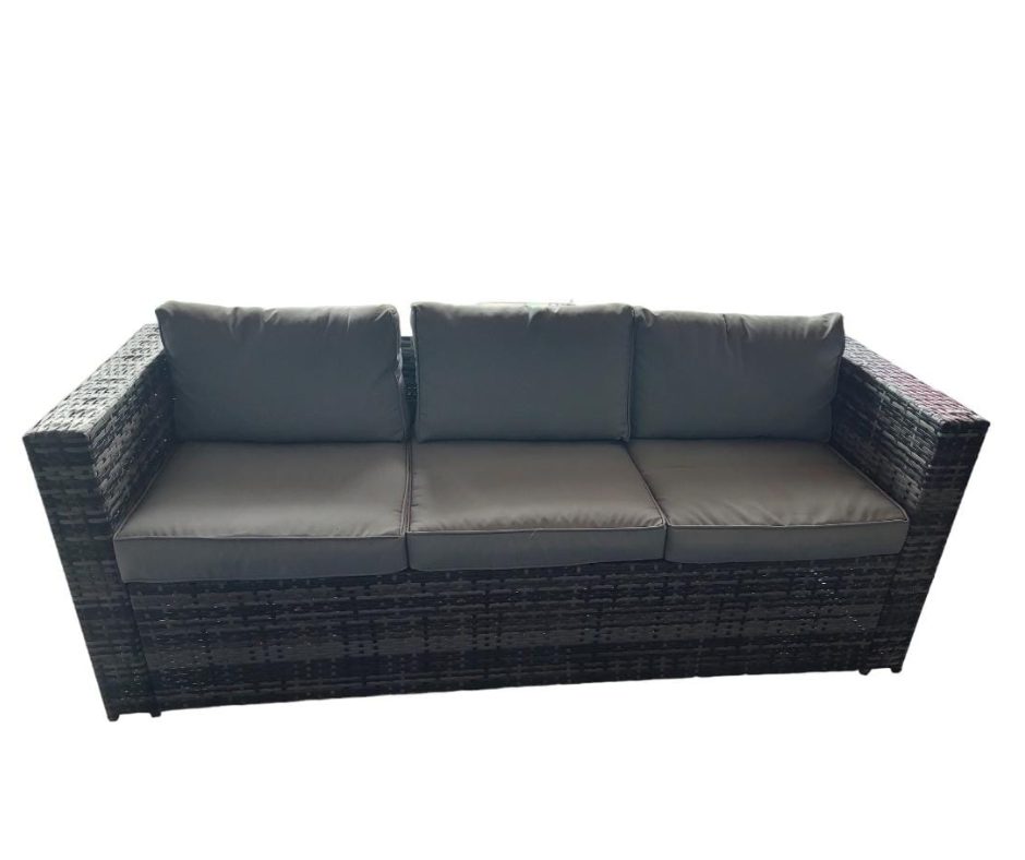 JUEGO TERRAZA 7 PIEZAS, 2 MESAS VIDRIO TEMPERAD, 2 SILLONES, 3 SOFAS, COJIN POLIESTER, RATAN OUTTER TE123803