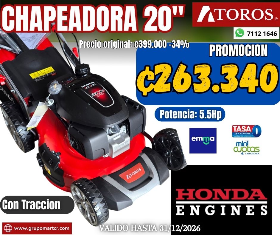 CHAPEADORA 20" 5.5HP (HONDA) CON TRACCION 3 EN 1 GASOLINA ATOROS CHONDA201T ATOROS