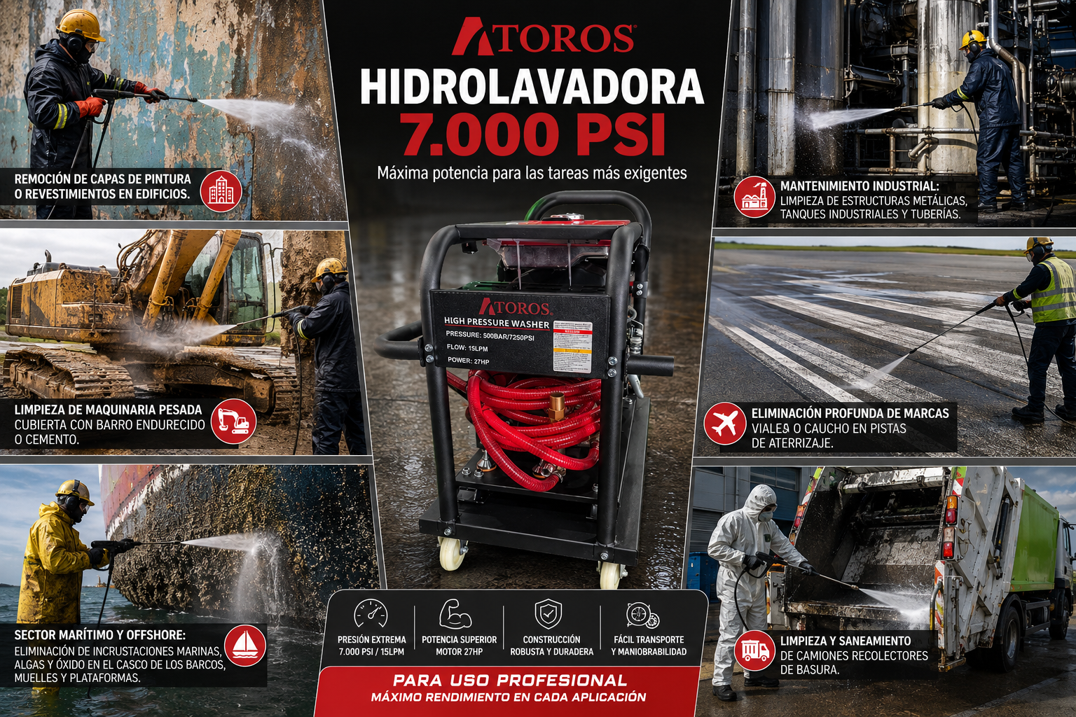 HIDROLAVORA  27HP  7.000PSI USO INDUST GASOLINA  ARRAN-ELECT ATOROS ATOROS