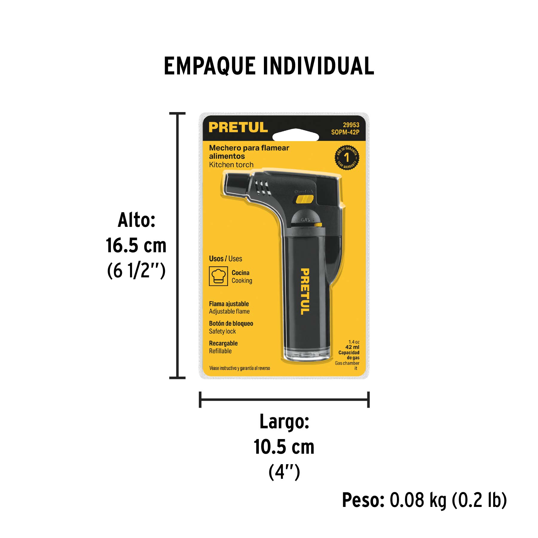 Mechero recargable de 15 ml para flamear alimentos, PRETUL PRETUL