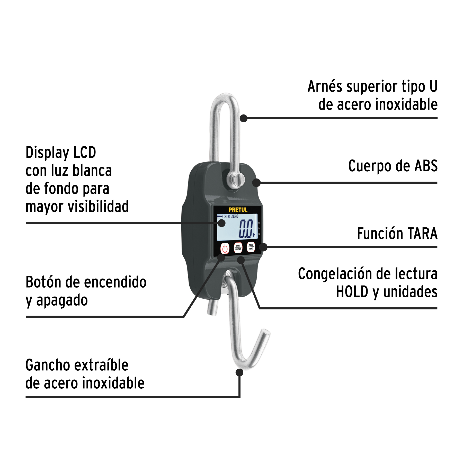 Báscula electrónica colgante, 300 kg, de pilas, PRETUL PRETUL
