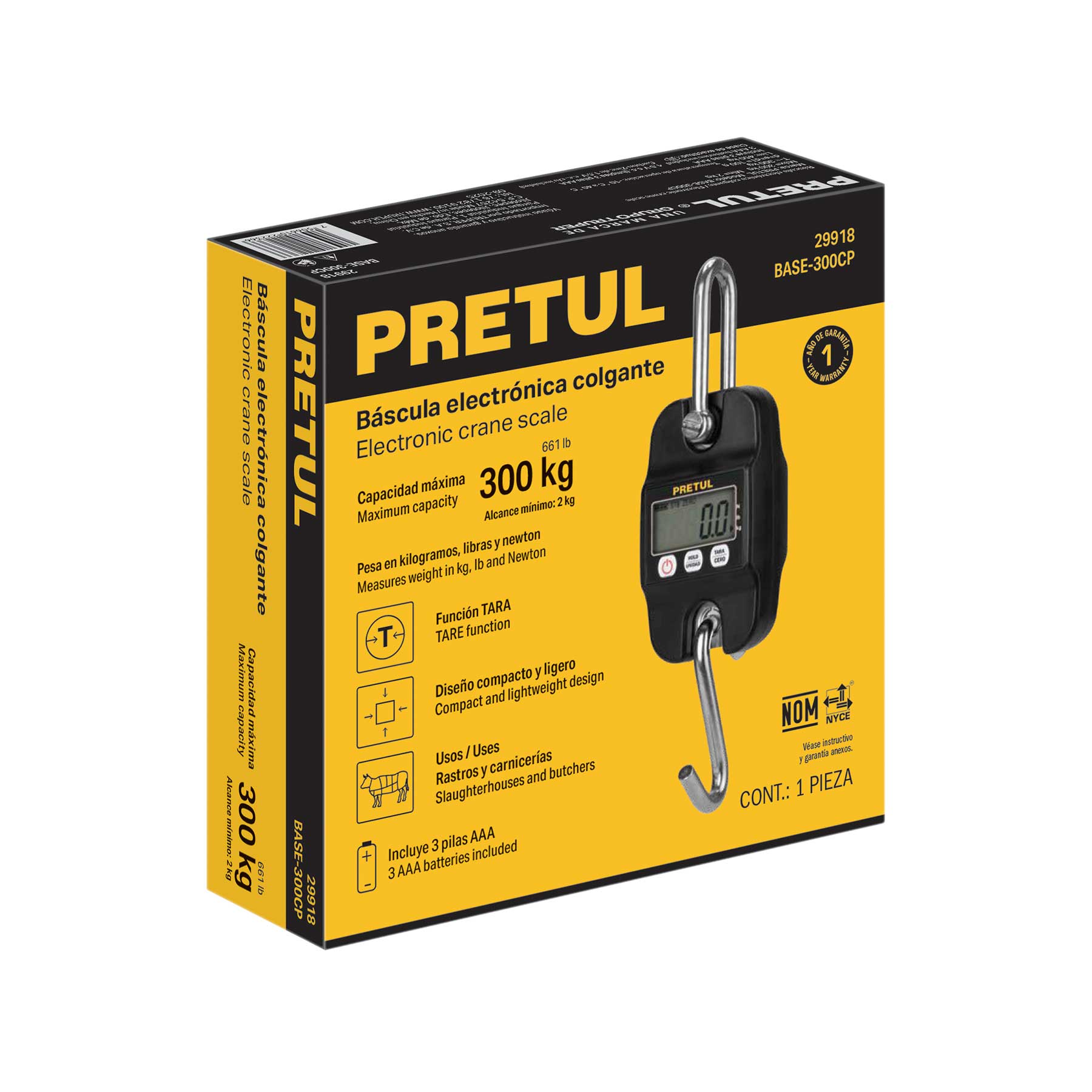 Báscula electrónica colgante, 300 kg, de pilas, PRETUL PRETUL