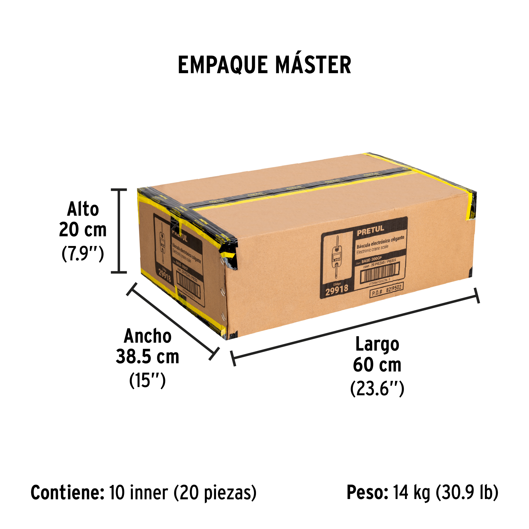 Báscula electrónica colgante, 300 kg, de pilas, PRETUL PRETUL