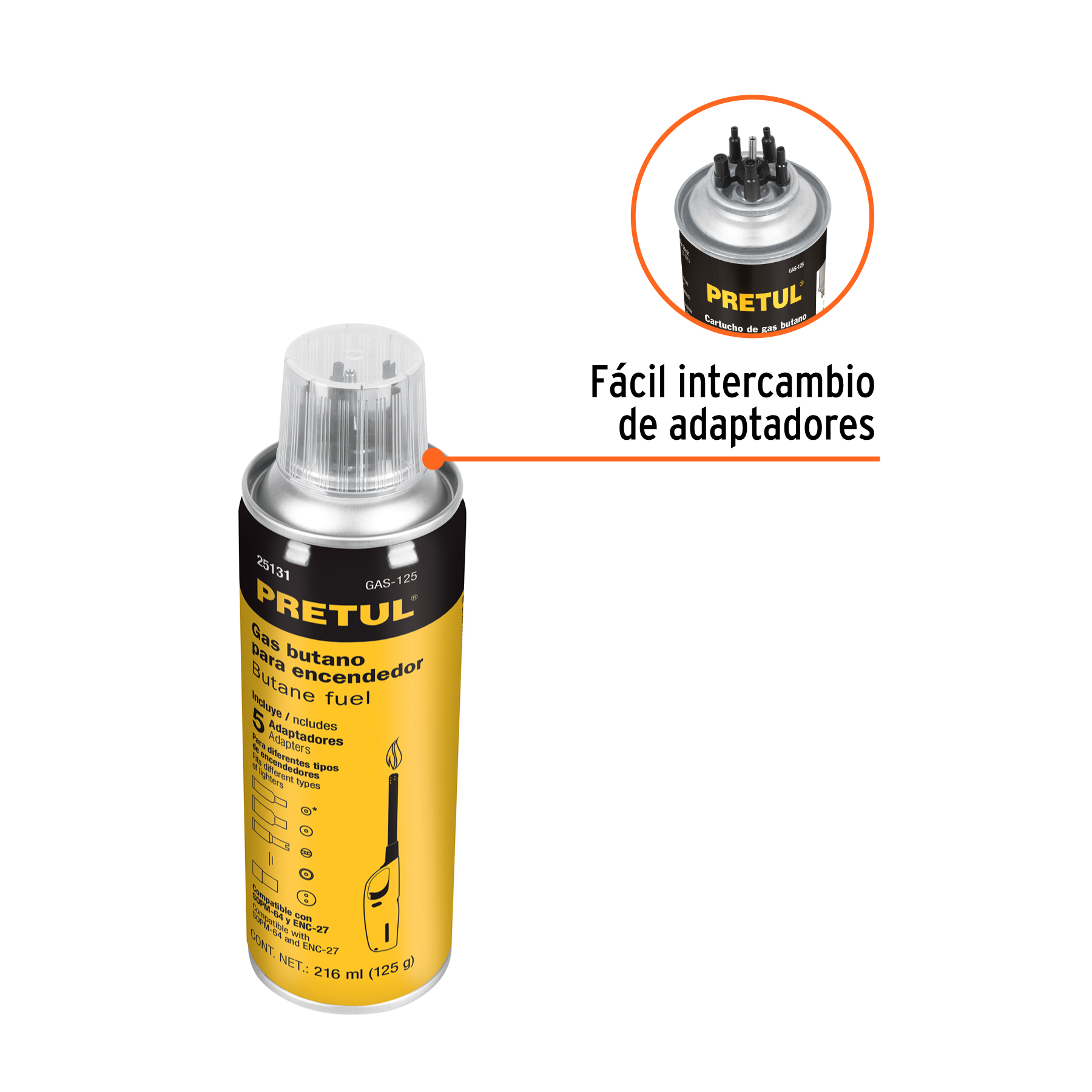Lata de gas butano para encendedor, 125 g, PRETUL PRETUL