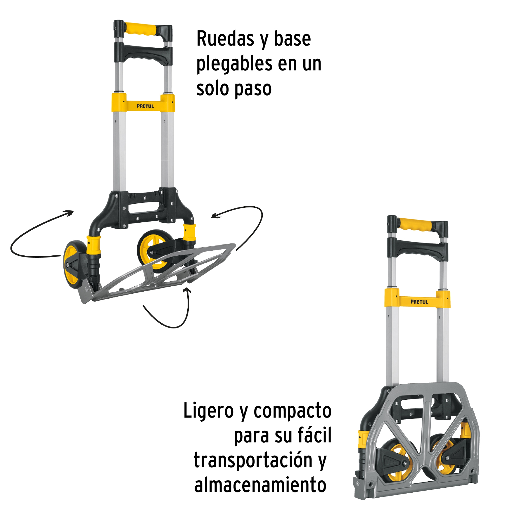 Diablo de carga, plegable de aluminio y base acero, 100 kg PRETUL