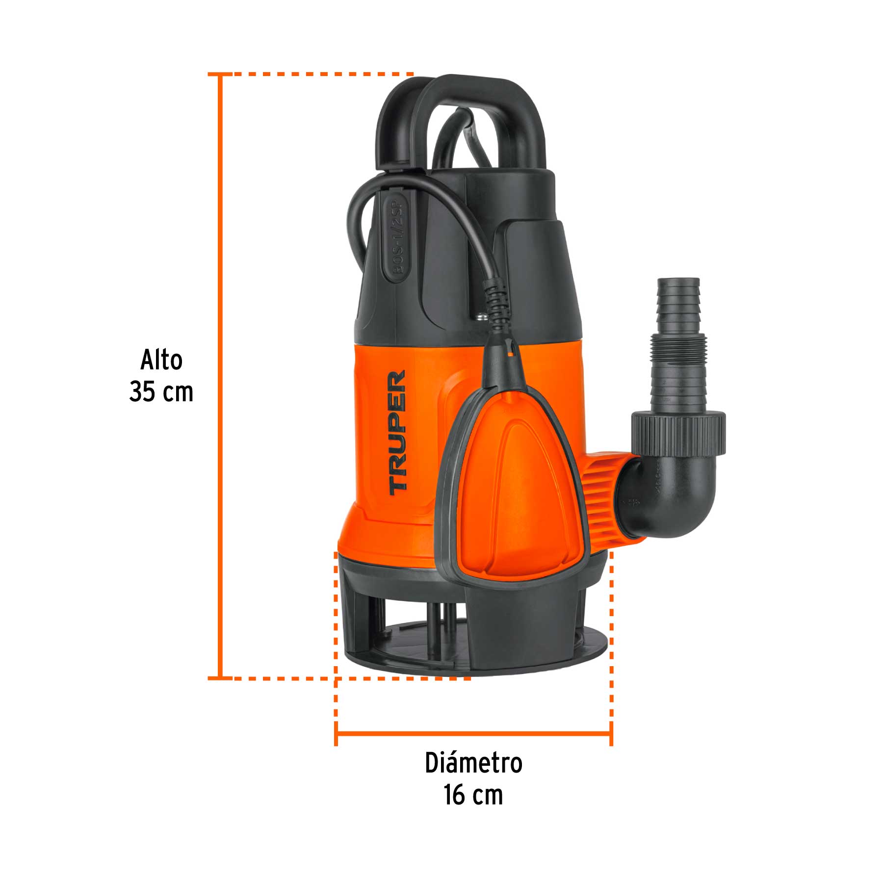 Bomba sumergible plástica, 1/2 HP para agua sucia, TRUPER TRUPER