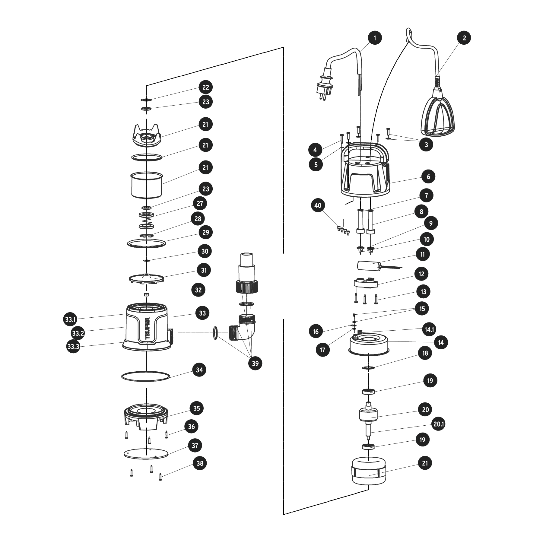 Bomba sumergible plástica, 1/2 HP para agua sucia, TRUPER TRUPER