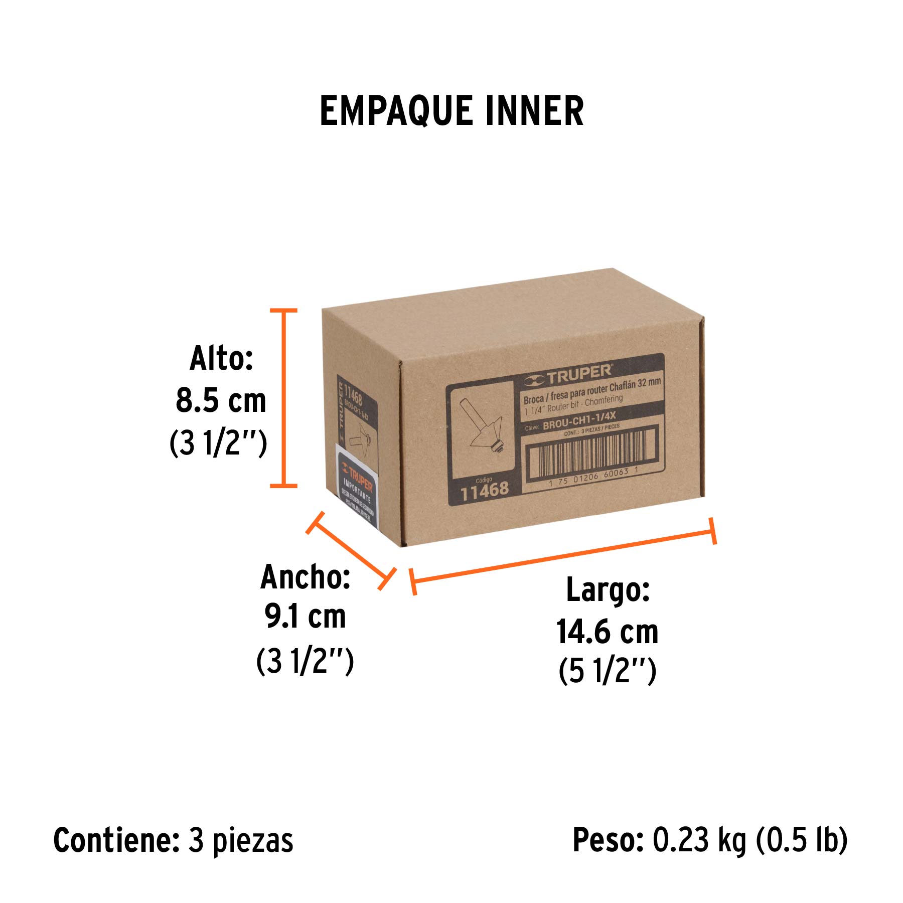 Broca para router, chaflán, 1-1/4" con balero, TRUPER TRUPER