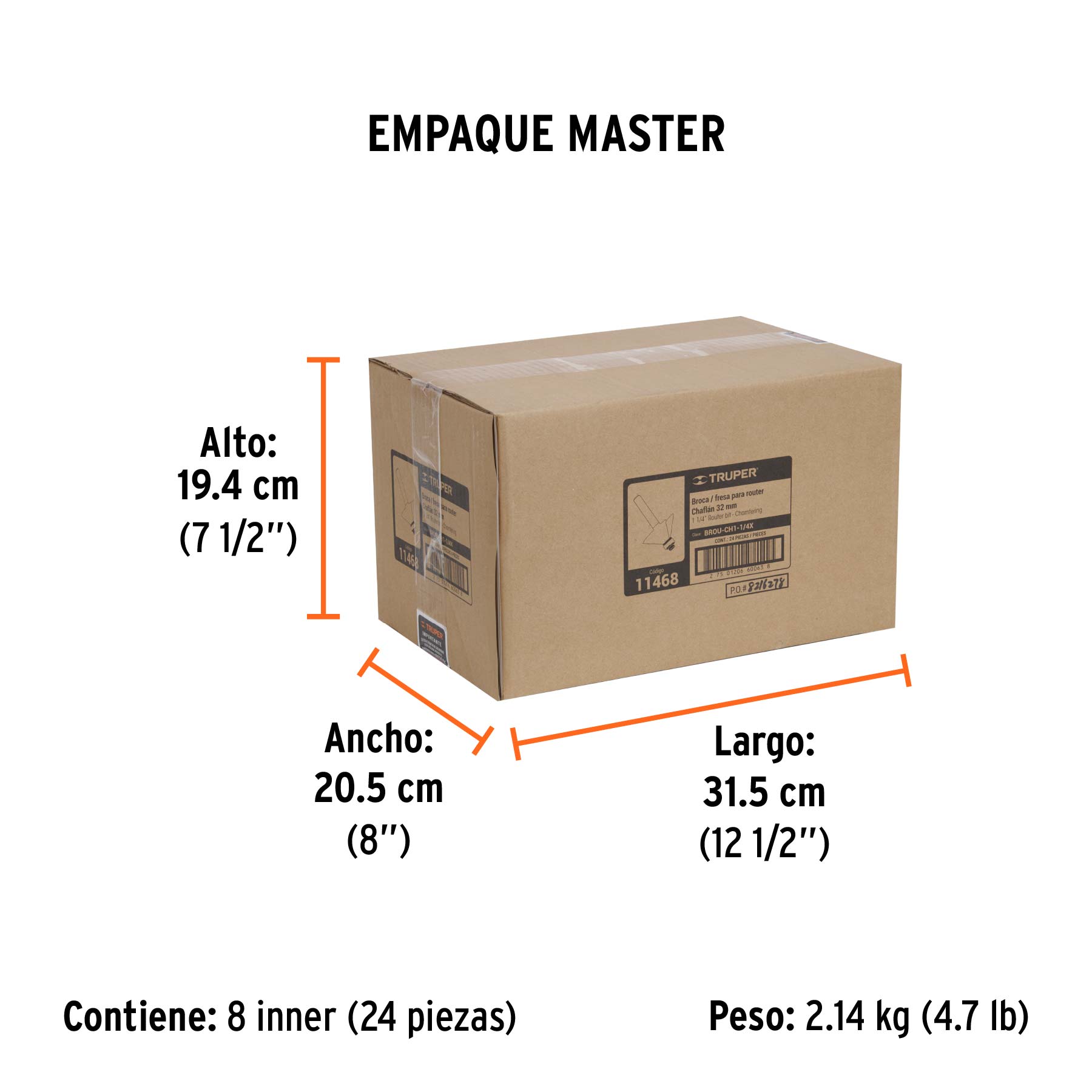 Broca para router, chaflán, 1-1/4" con balero, TRUPER TRUPER