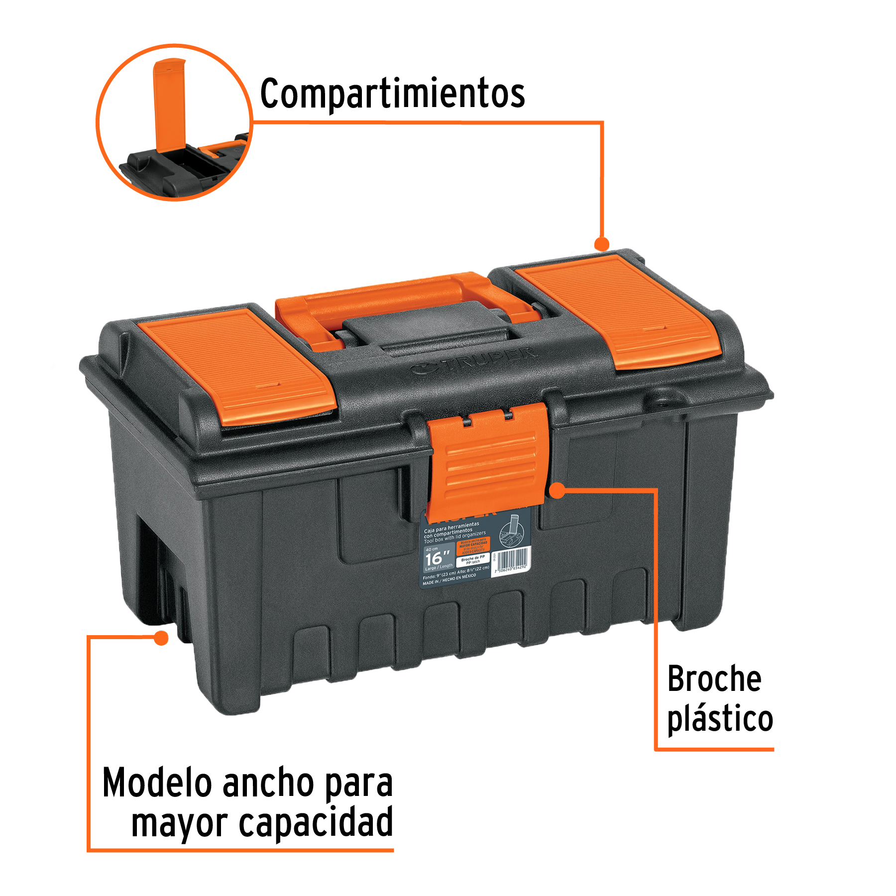 Caja para herramienta de 16" con compartimentos, TRUPER TRUPER