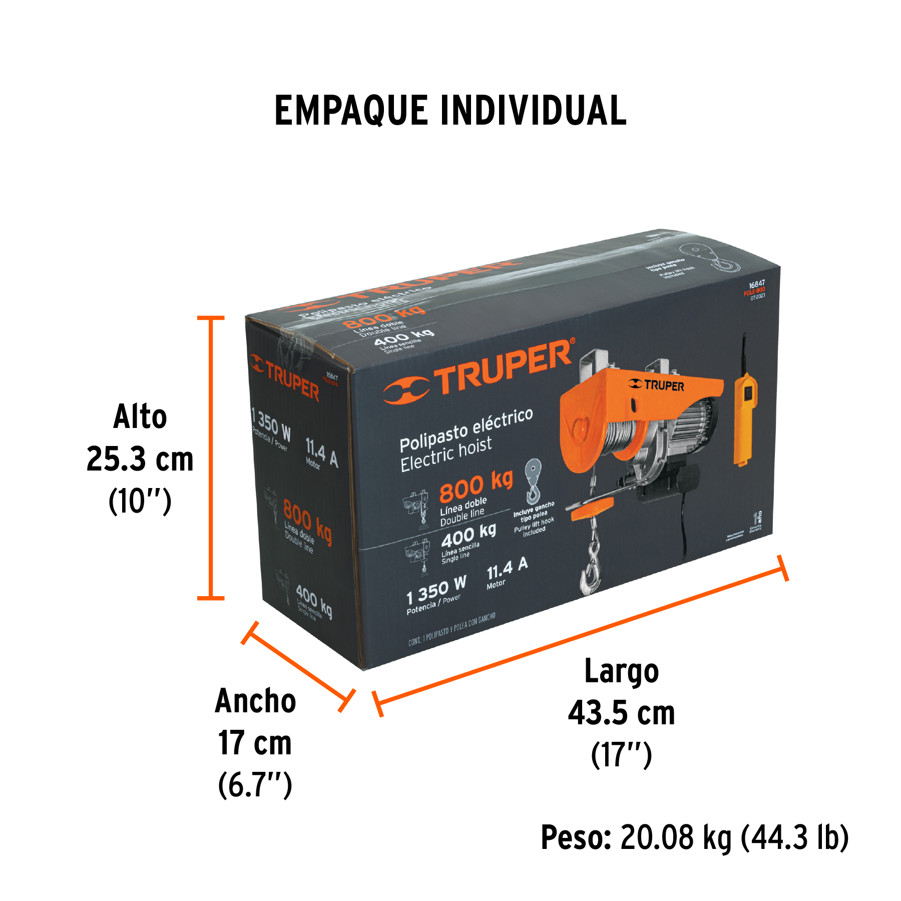 Polipasto eléctrico de 800 kg, TRUPER TRUPER
