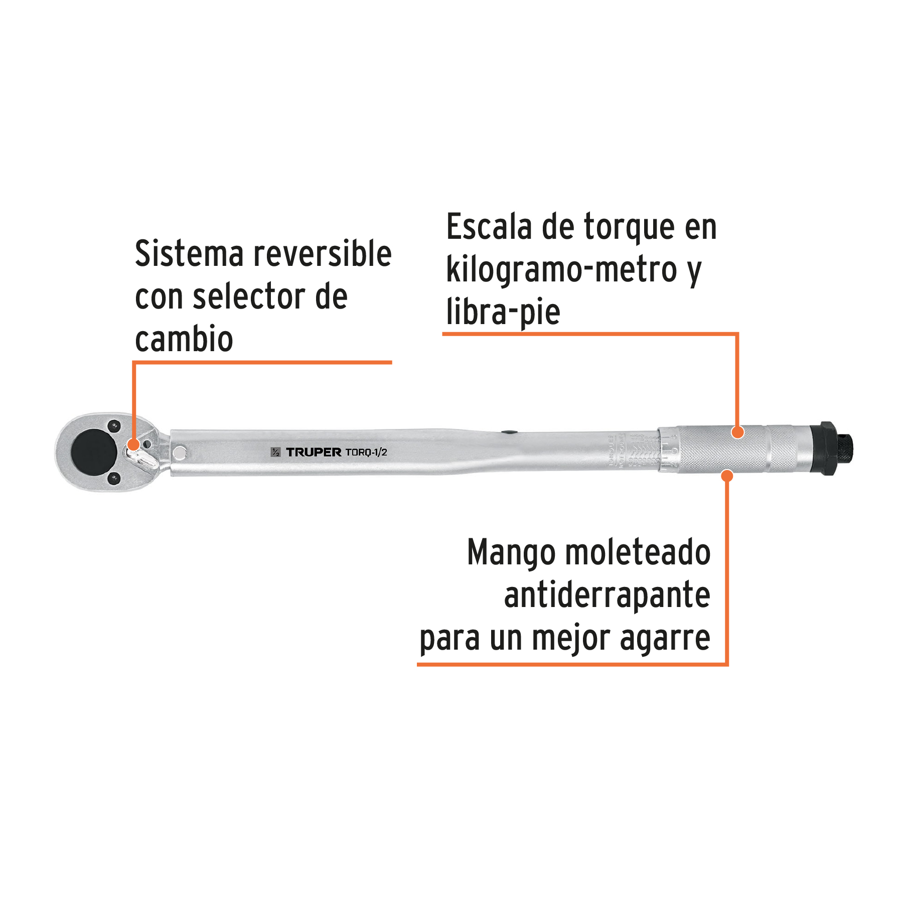 Torquímetro de trueno, dos lecturas, cuadro 1/2", TRUPER TRUPER
