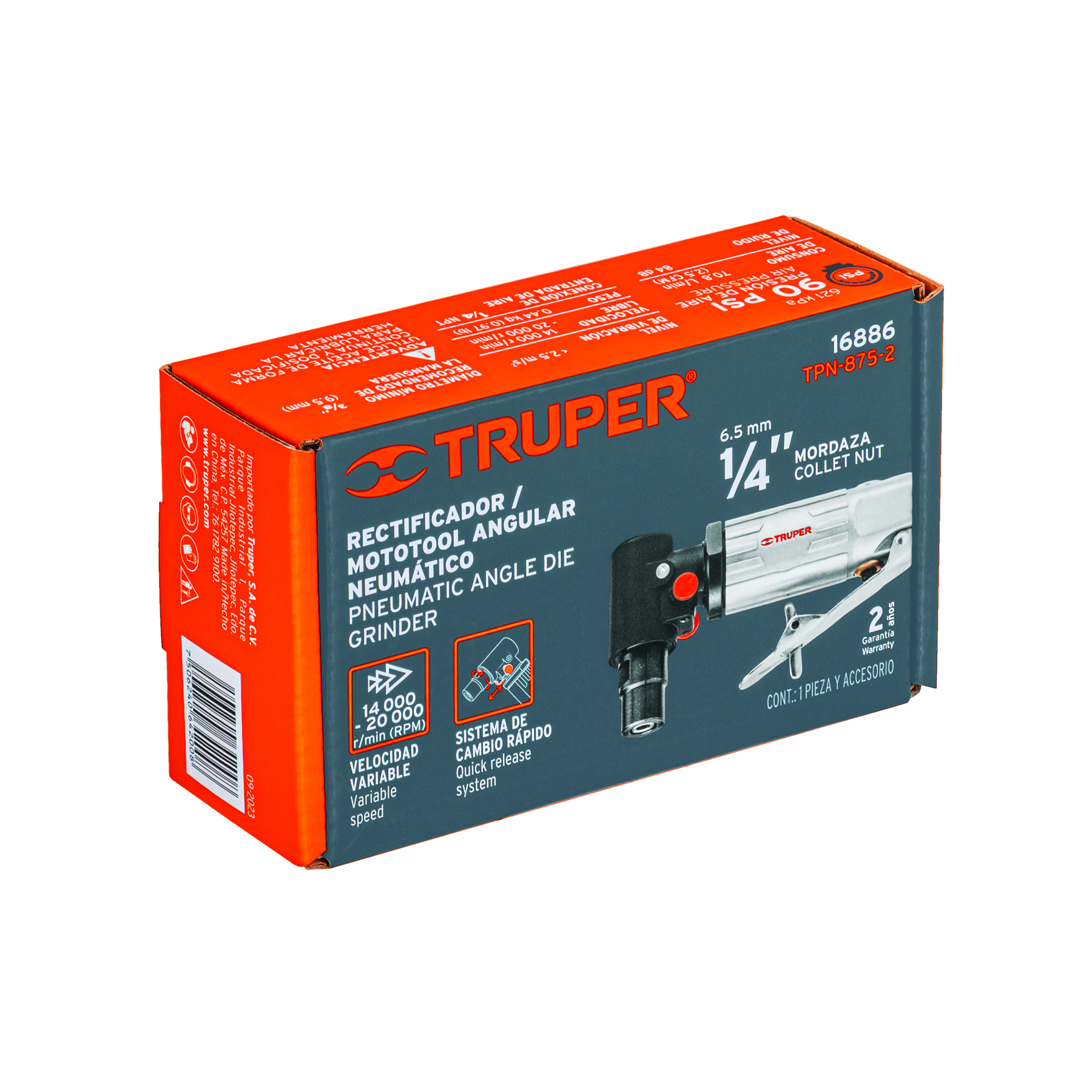 Rectificador neumático 1/4" angular, TRUPER TRUPER
