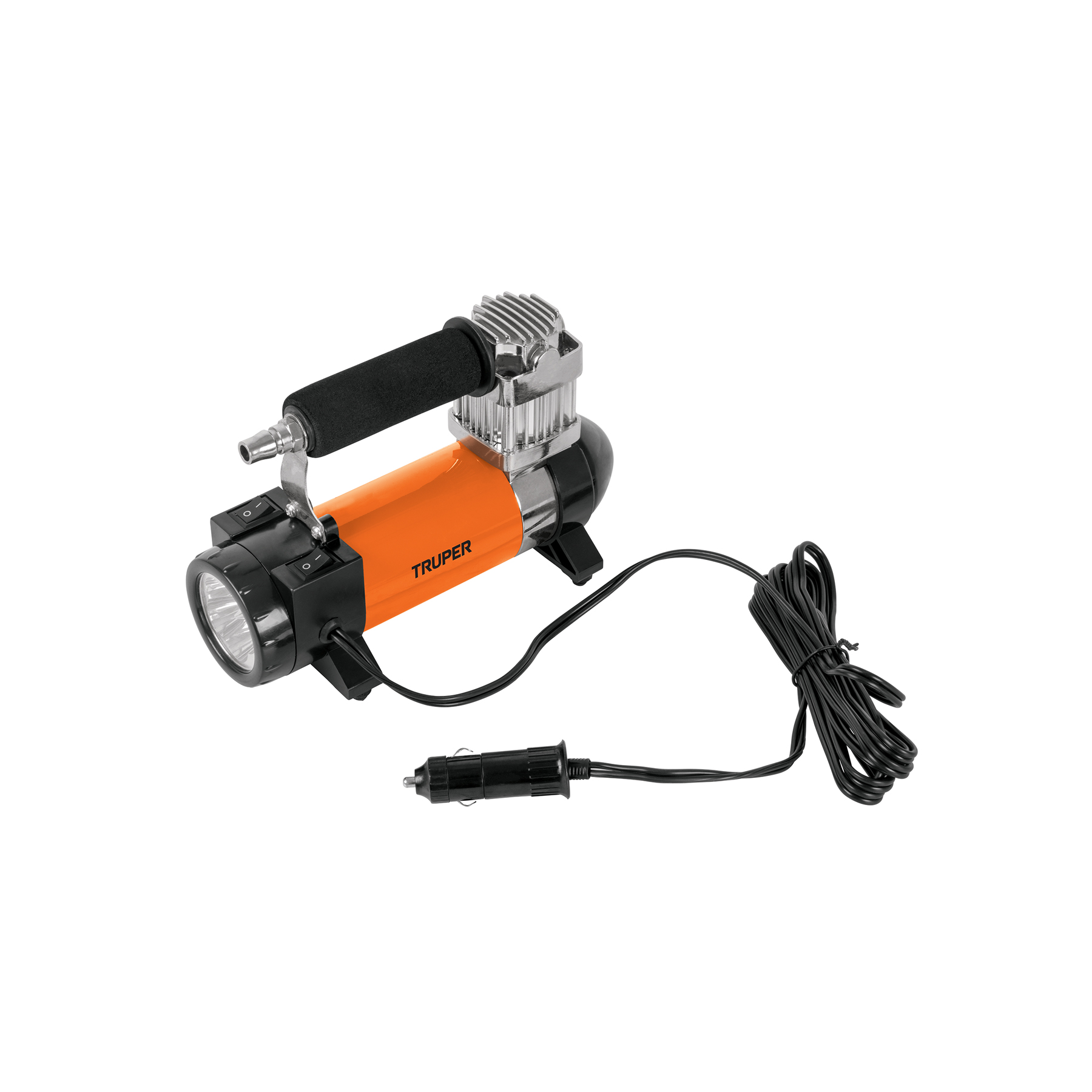 Inflador portátil 12 V para auto, con linterna LED, TRUPER TRUPER