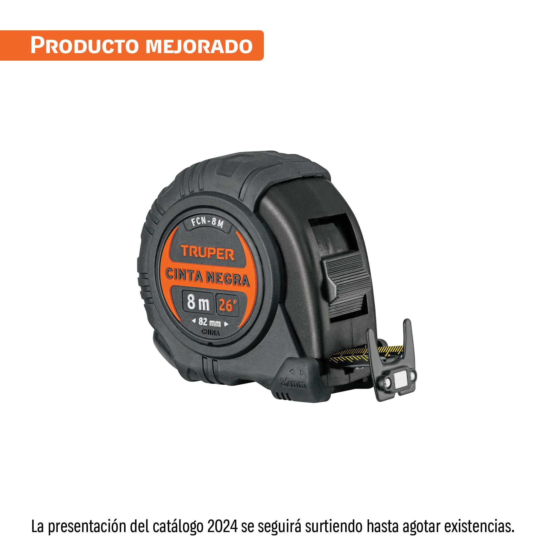 Flexómetro contra impactos 8 m, Cinta Negra 25 mm, TRUPER TRUPER
