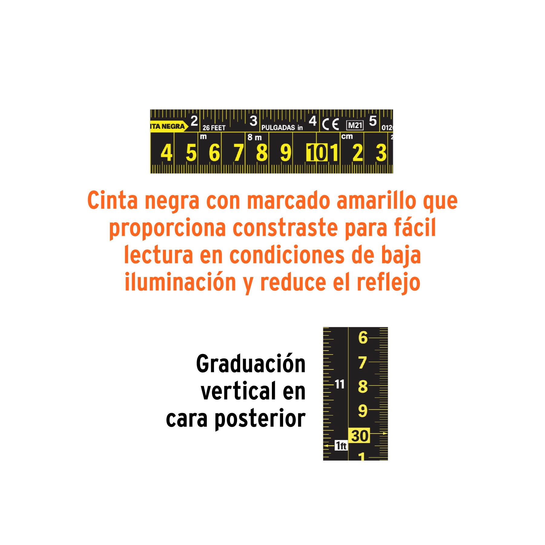 Flexómetro contra impactos 8 m, Cinta Negra 25 mm, TRUPER TRUPER
