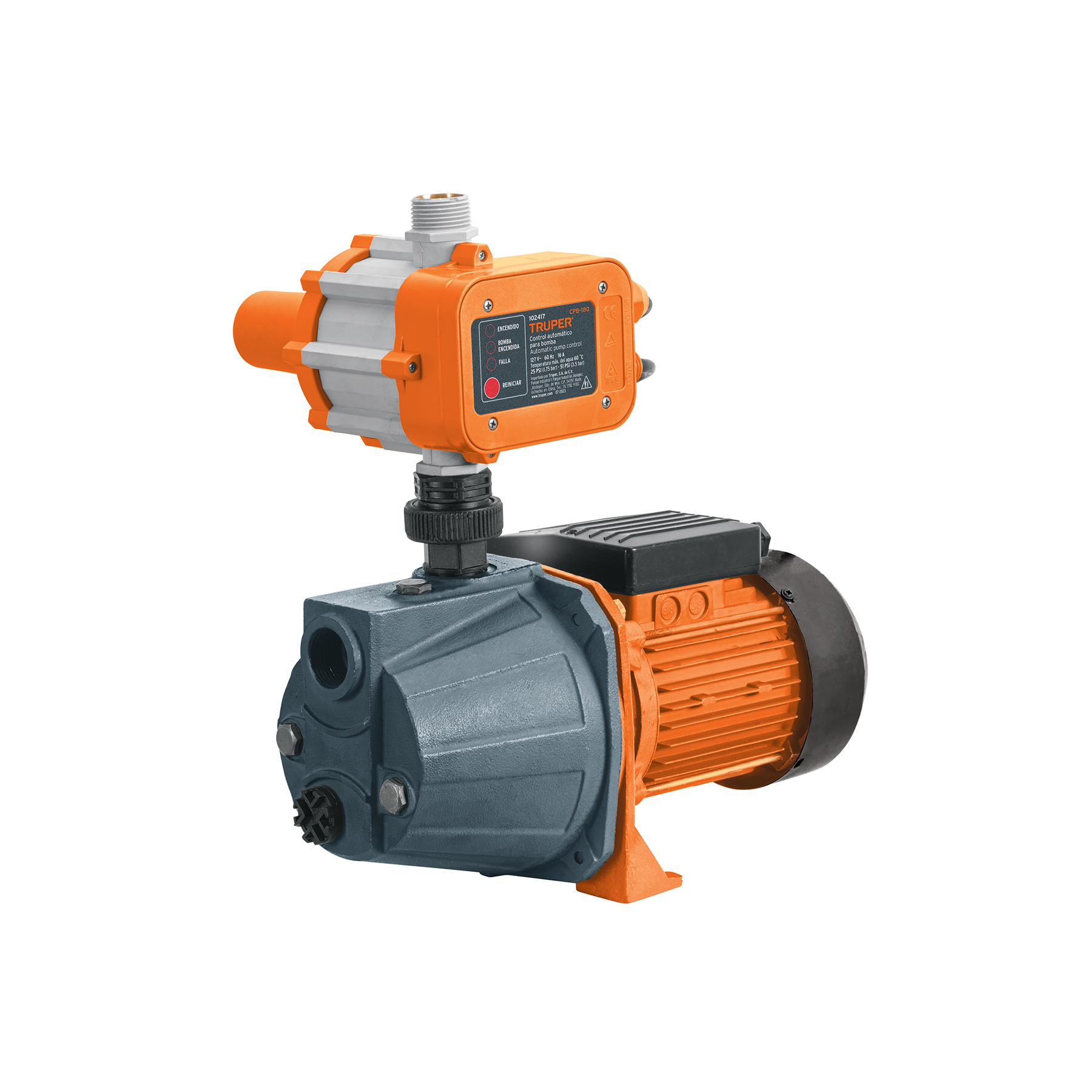 Bomba presurizadora jet hierro 1 HP con control, TRUPER TRUPER