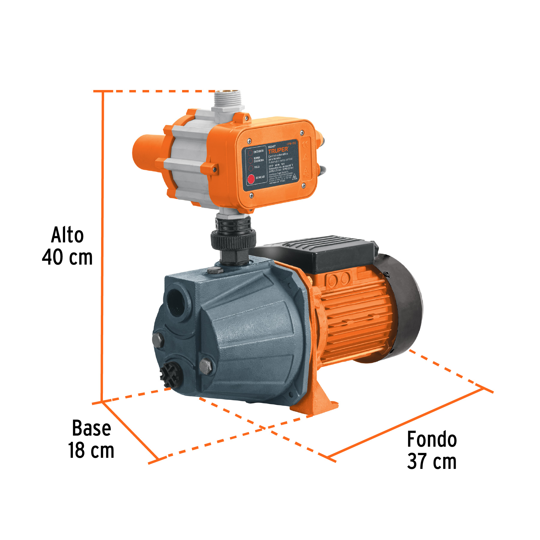 Bomba presurizadora jet hierro 1 HP con control, TRUPER TRUPER