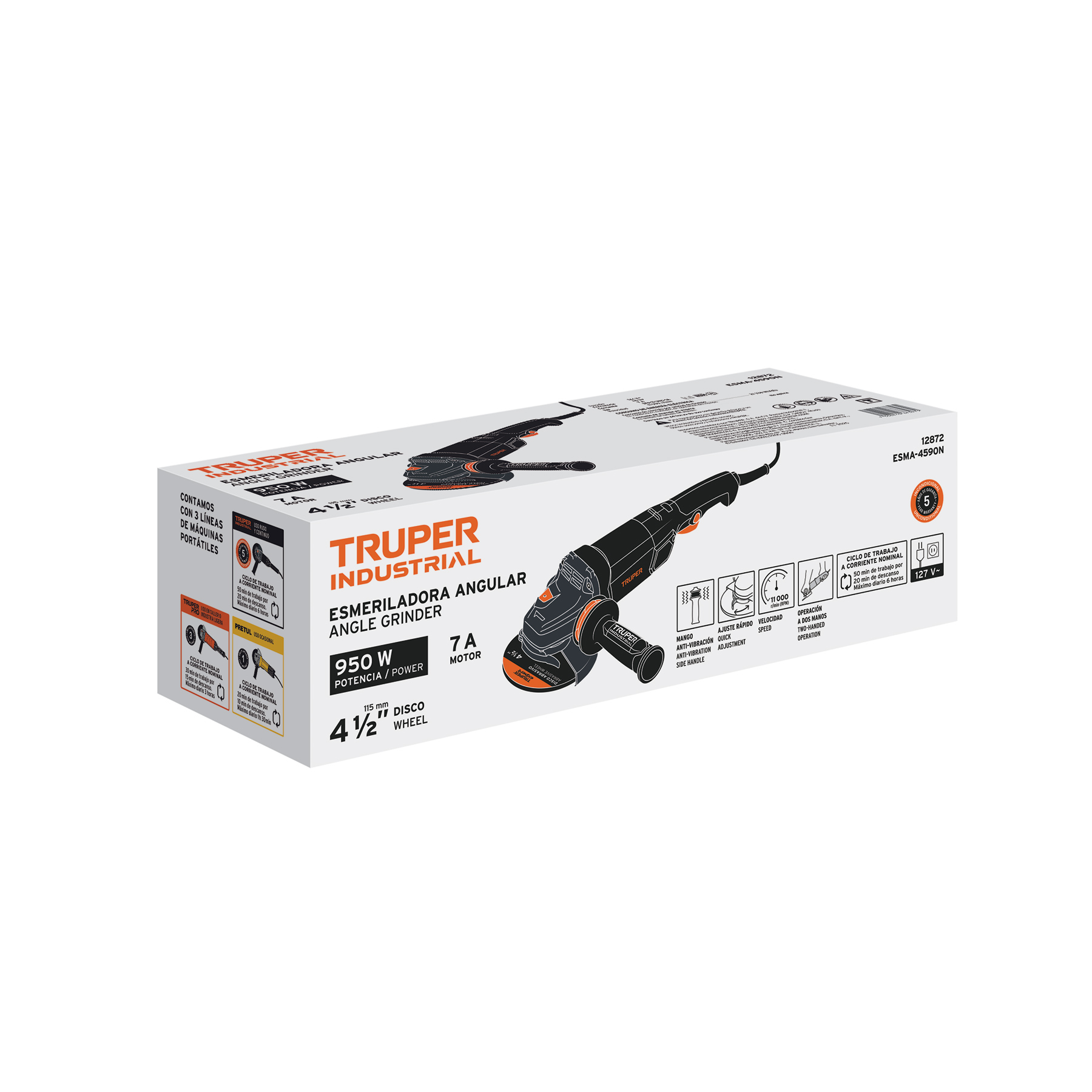 Esmeriladora angular 4-1/2", 950W, TRUPER INDUSTRIAL TRUPER
