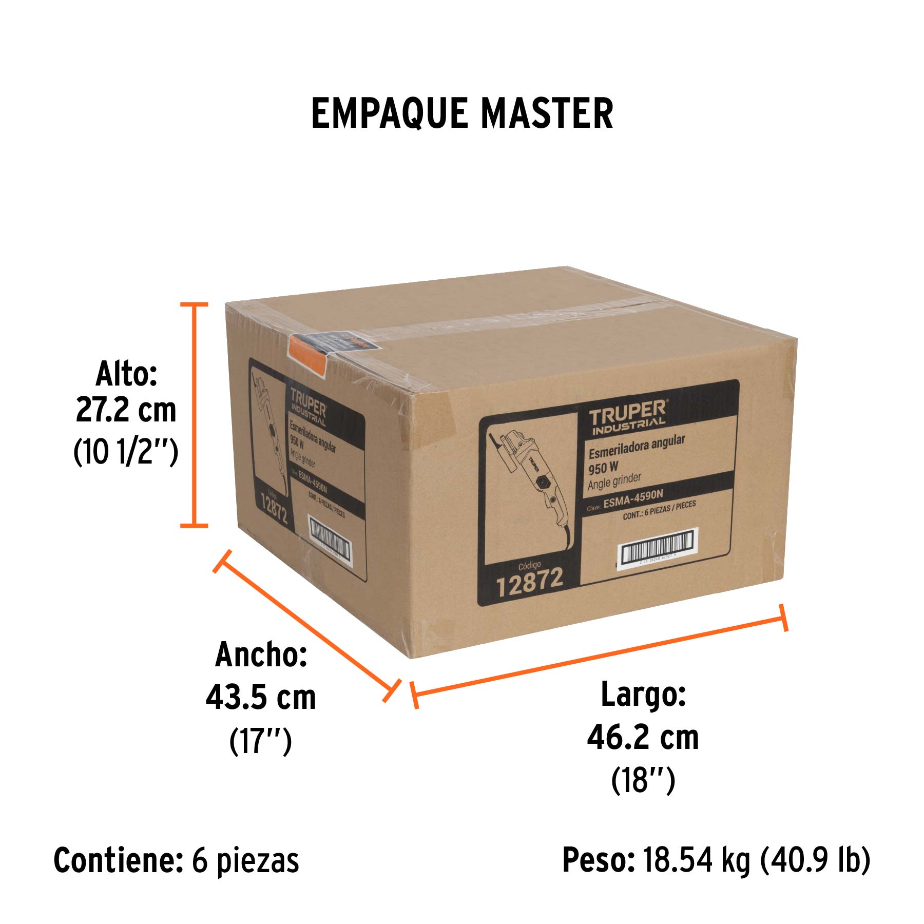 Esmeriladora angular 4-1/2", 950W, TRUPER INDUSTRIAL TRUPER