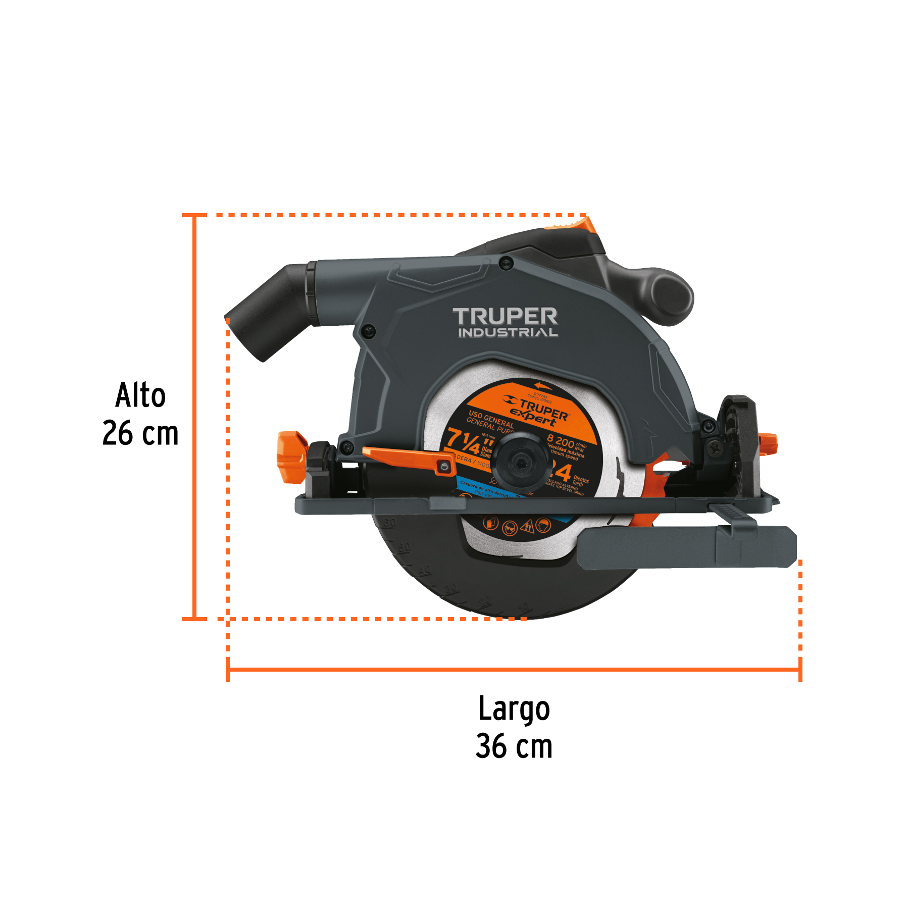 Sierra circular 7-1/4" 1900W, TRUPER INDUSTRIAL TRUPER