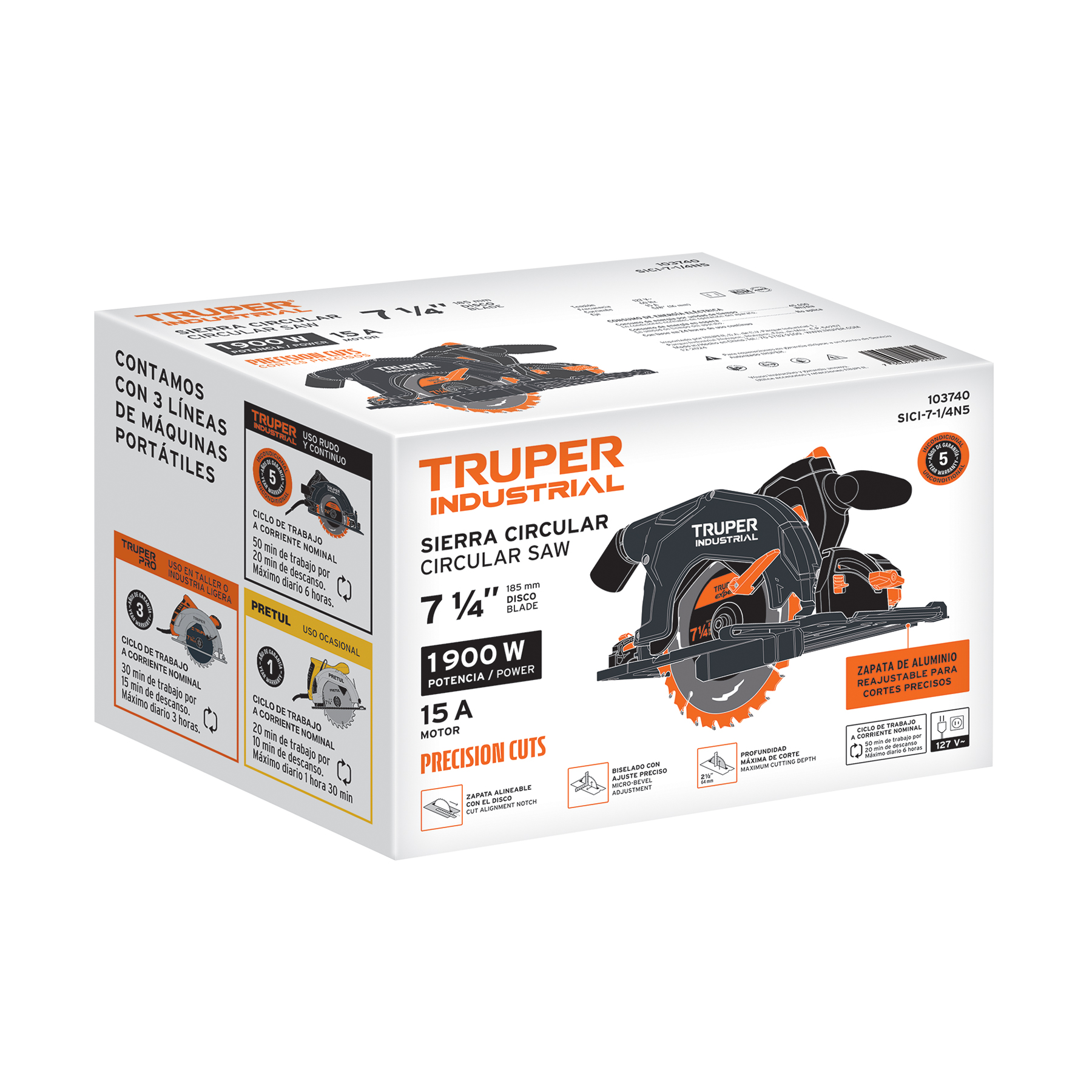 Sierra circular 7-1/4" 1900W, TRUPER INDUSTRIAL TRUPER