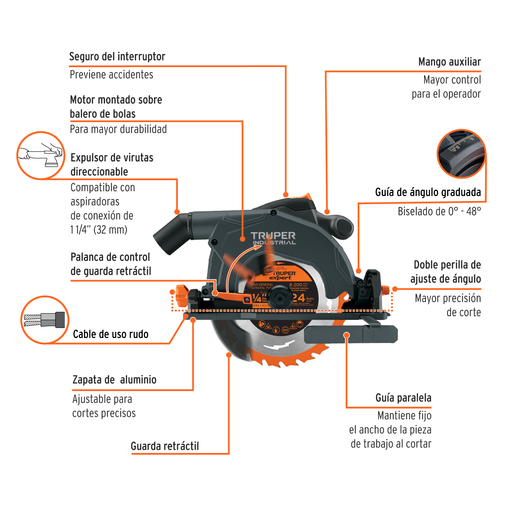 Sierra circular 7-1/4" 1900W, TRUPER INDUSTRIAL TRUPER