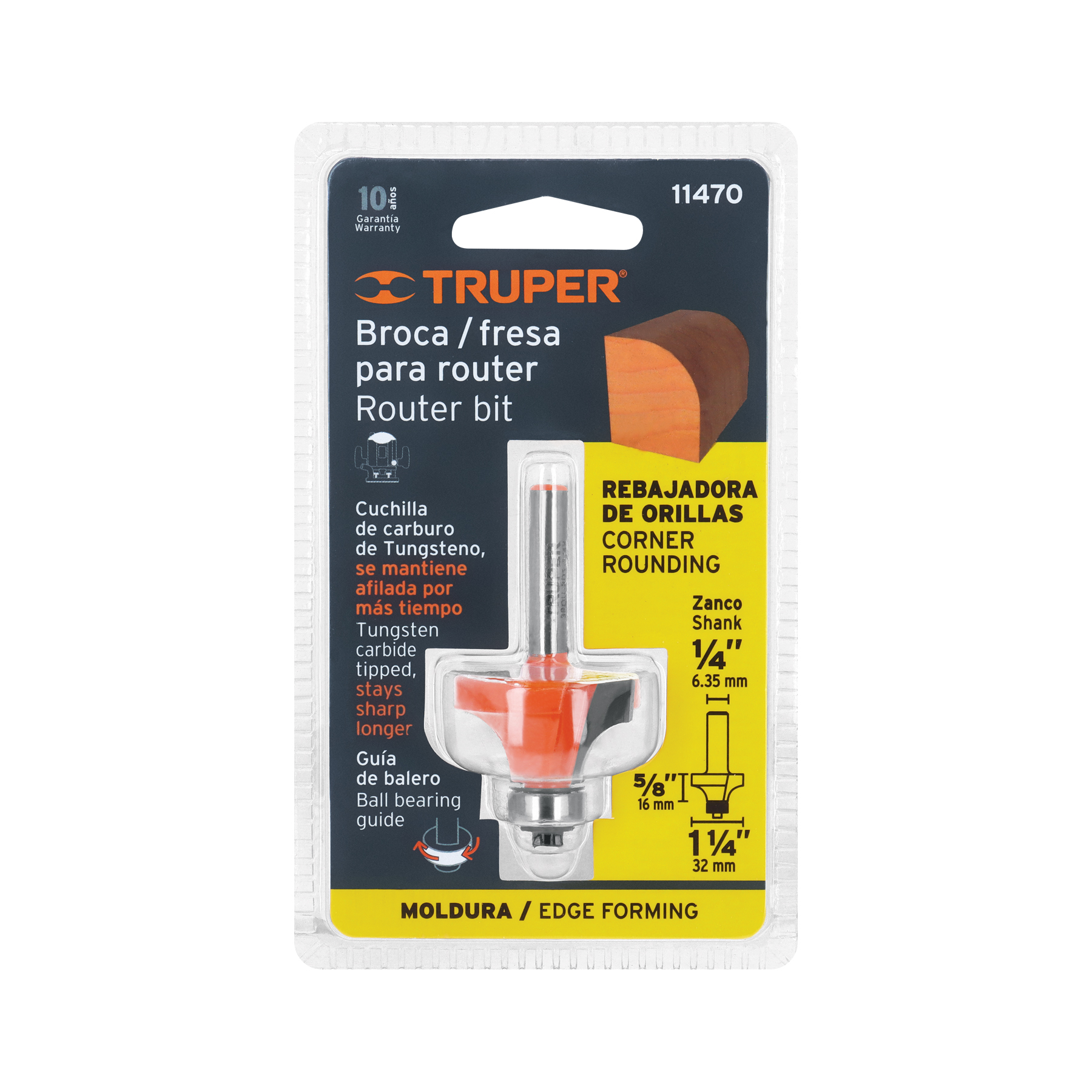Broca para router, redondeado, 1-1/4" con balero, TRUPER TRUPER