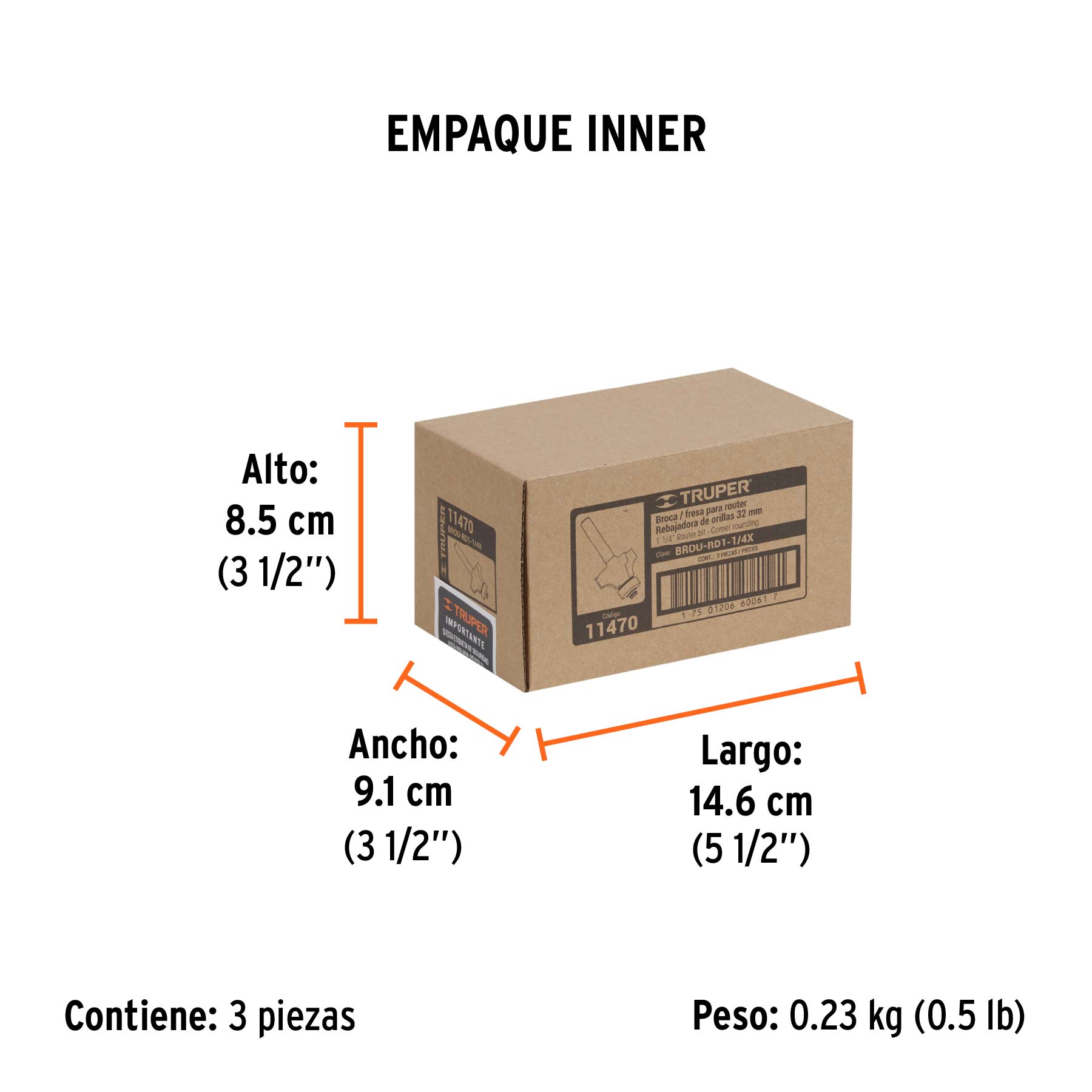 Broca para router, redondeado, 1-1/4" con balero, TRUPER TRUPER