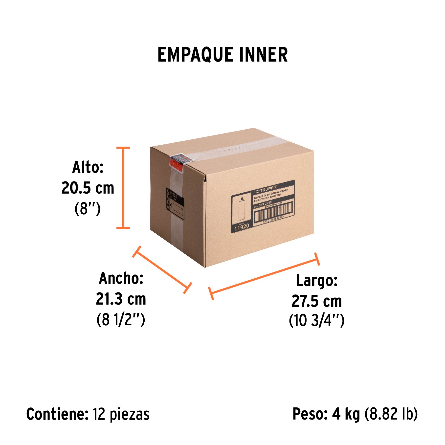 Lata de gas de 220g con válvula de 1/4 de vuelta, TRUPER TRUPER