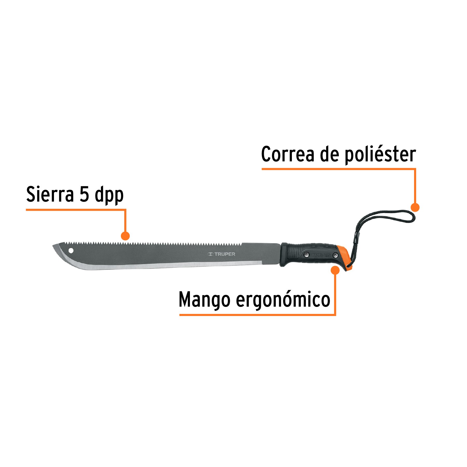 Machete doble filo 18", cacha atornillada, funda de cartón TRUPER