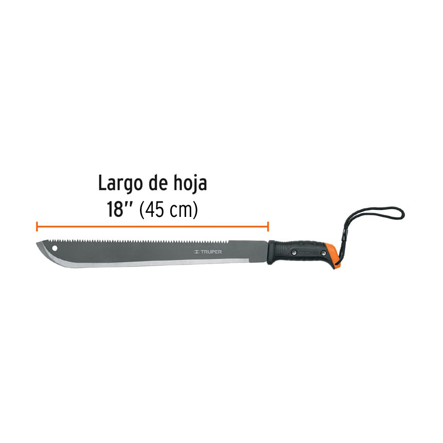 Machete doble filo 18", cacha atornillada, funda de cartón TRUPER