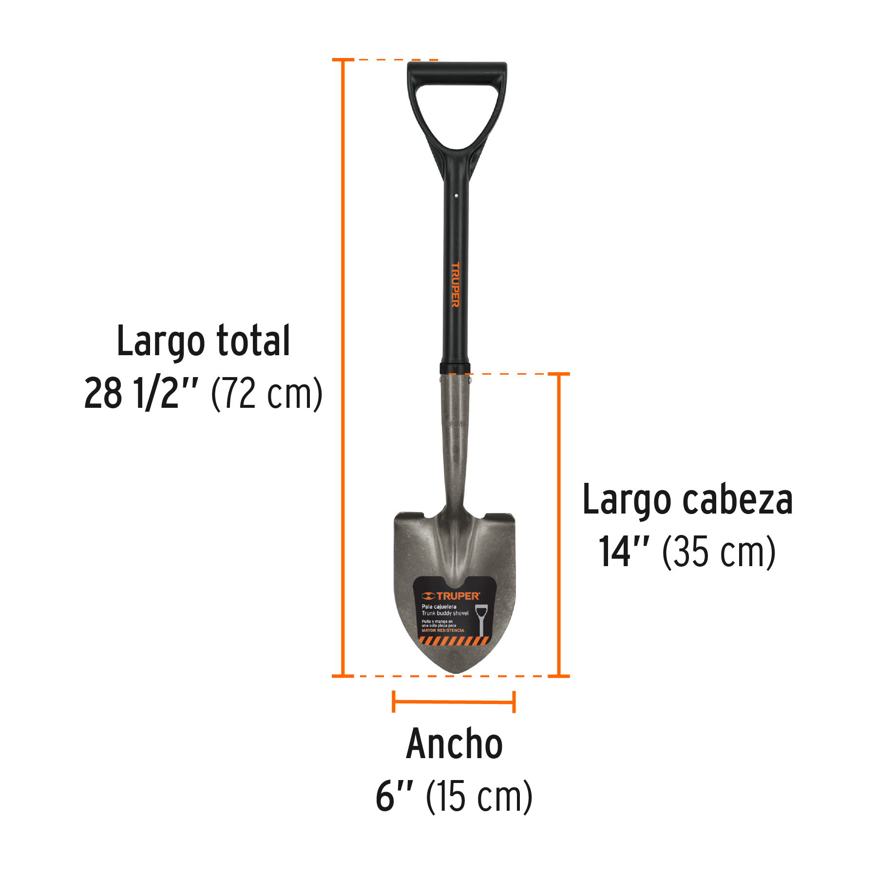 Pala cajuelera redonda, puño "D" con mango fibra de vidrio TRUPER