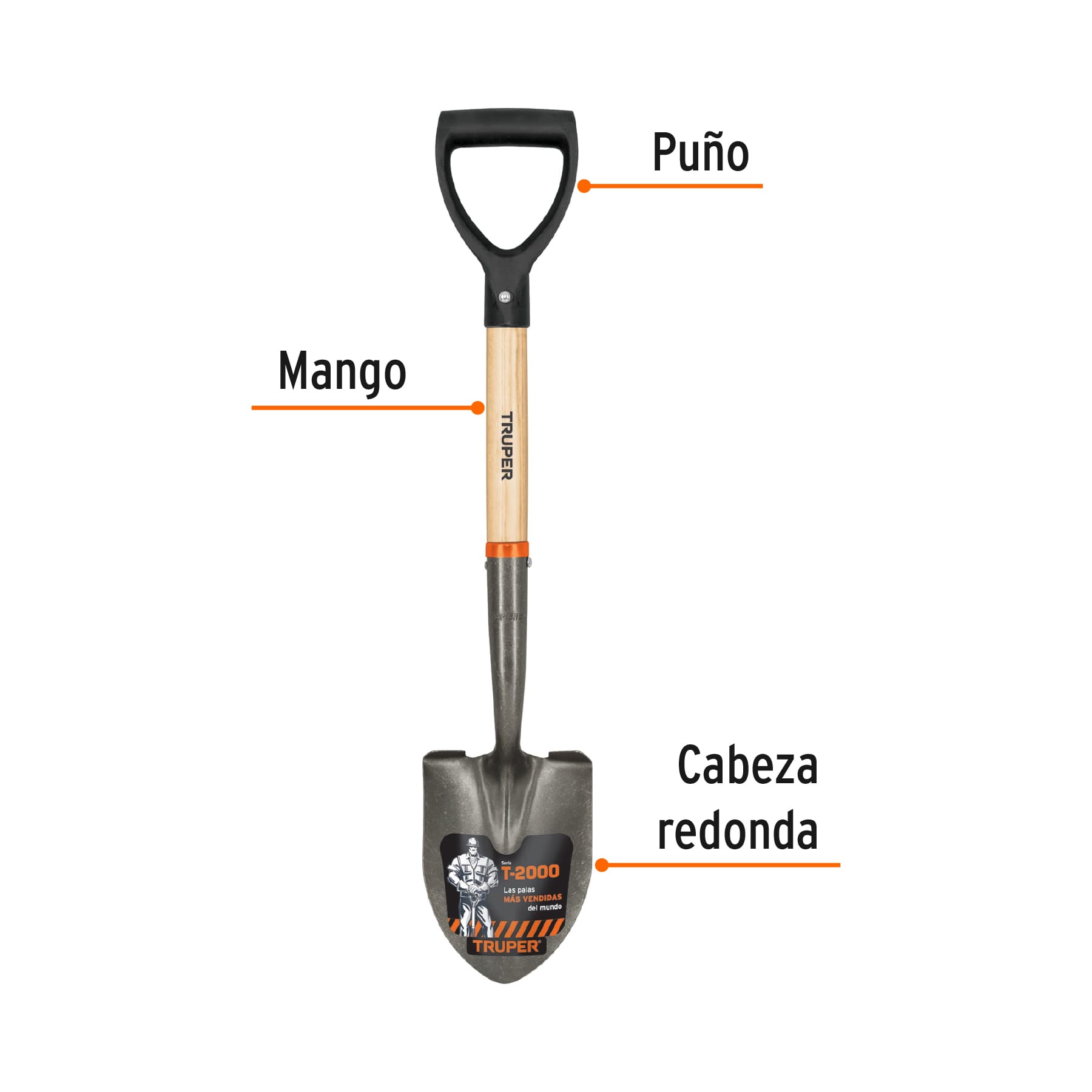 Pala cajuelera redonda, puño "D" mango de madera, TRUPER TRUPER