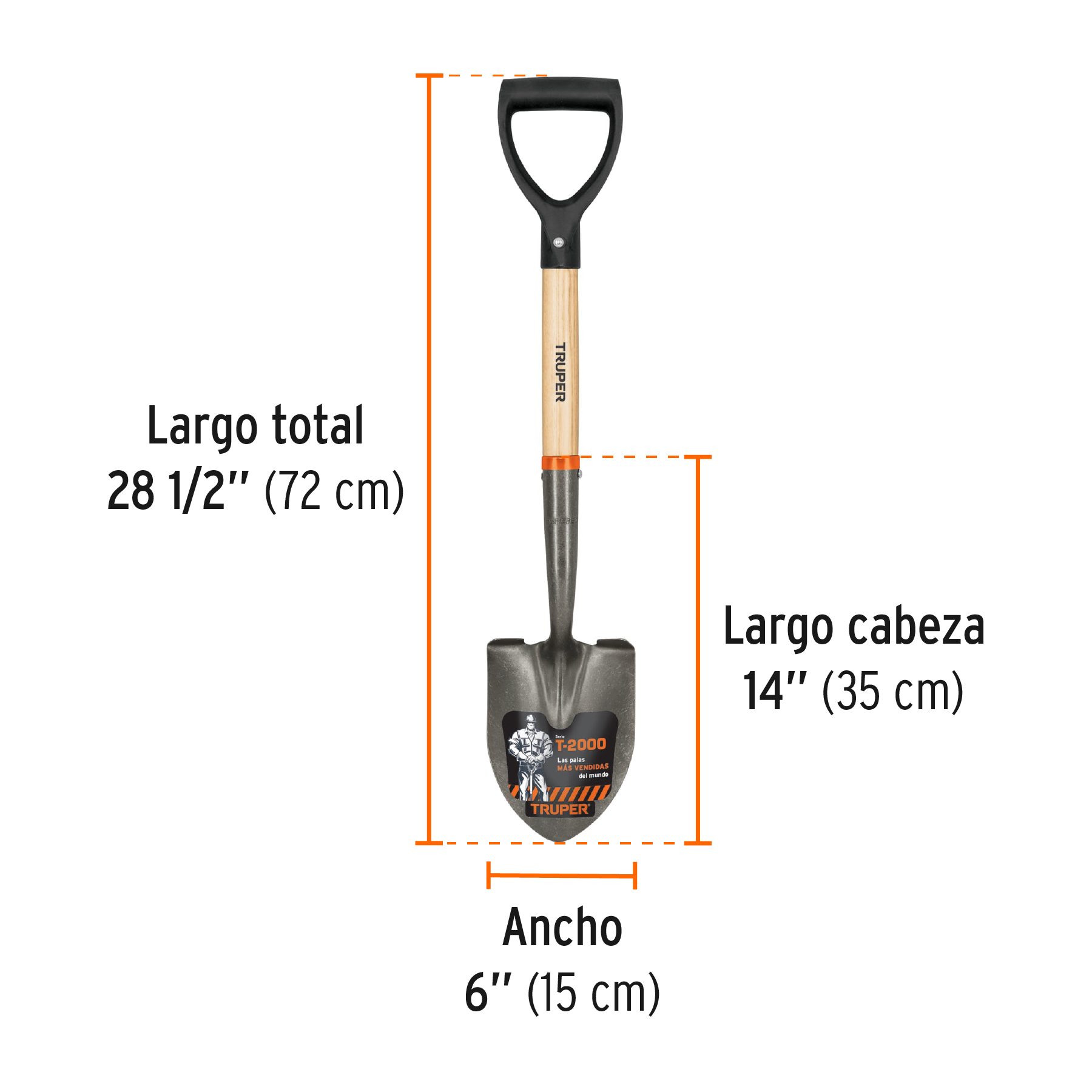 Pala cajuelera redonda, puño "D" mango de madera, TRUPER TRUPER