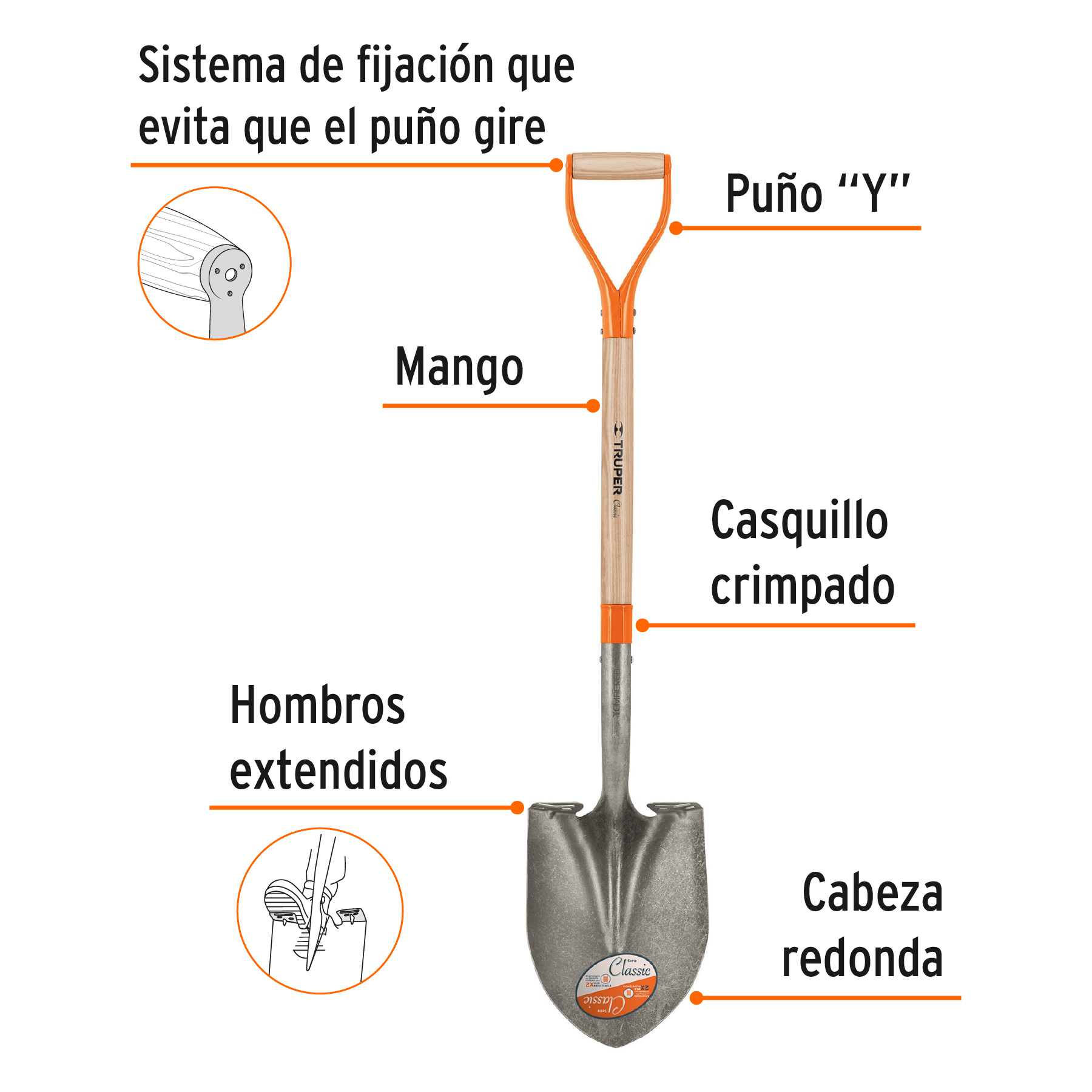 Pala redonda Classic, puño "Y", TRUPER TRUPER