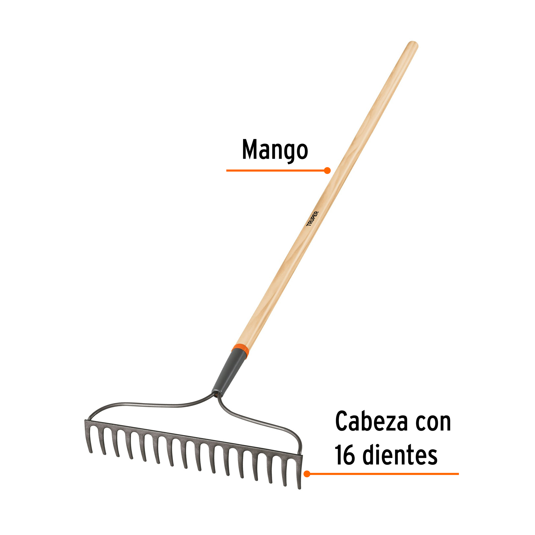 Rastrillo jardinero Classic, 16 dientes, mango 54", TRUPER TRUPER