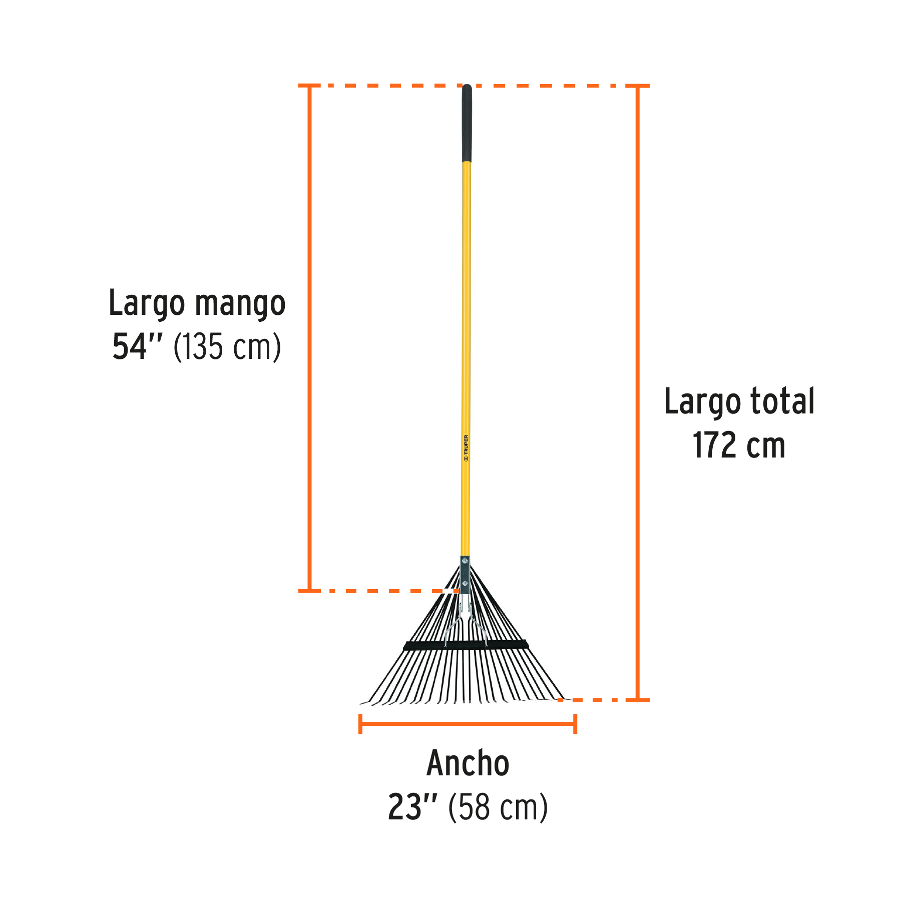 Escoba metálica para jardín, recta, 24 dientes, mango 54" TRUPER
