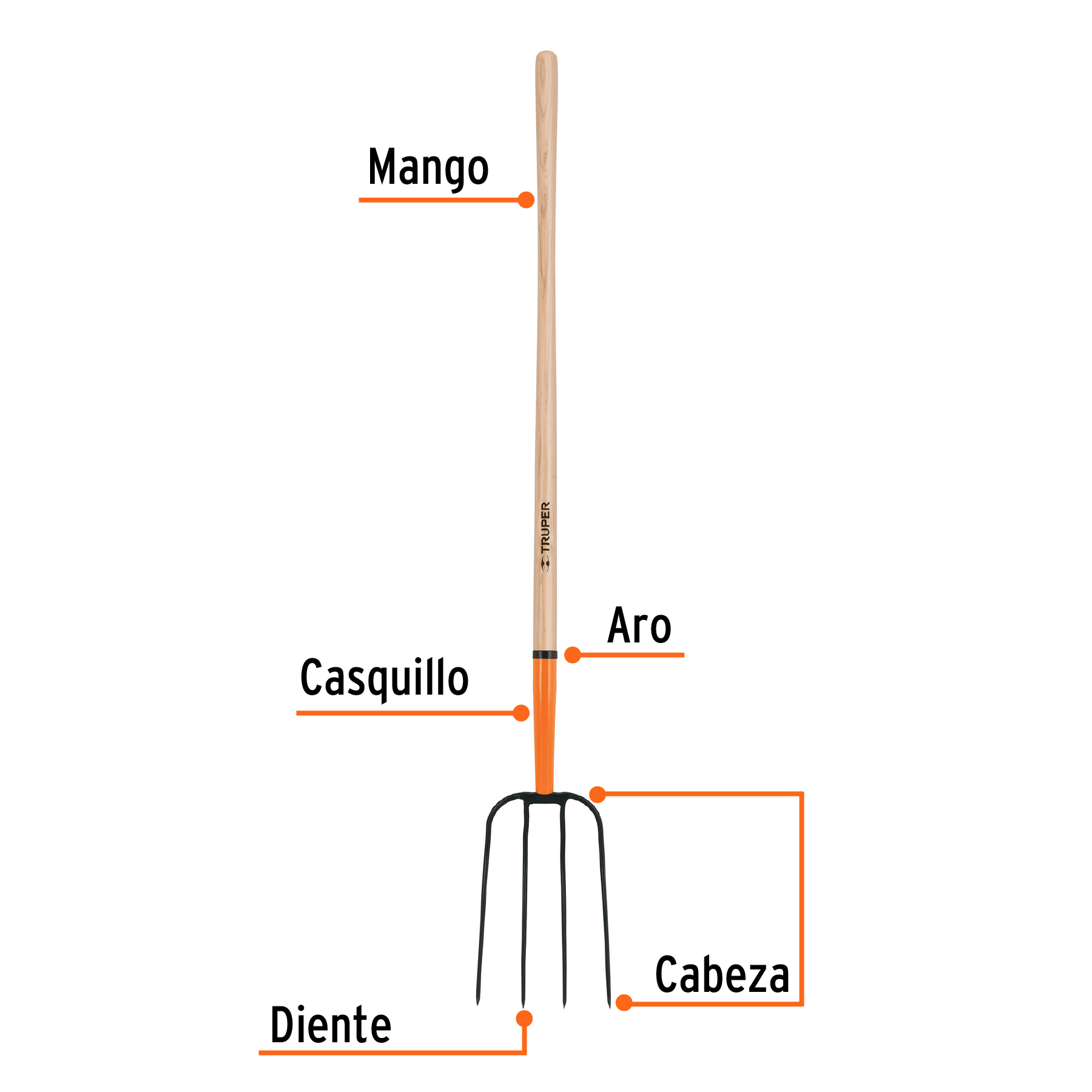 Bieldo para paja, 4 dientes, mango largo 48", TRUPER TRUPER