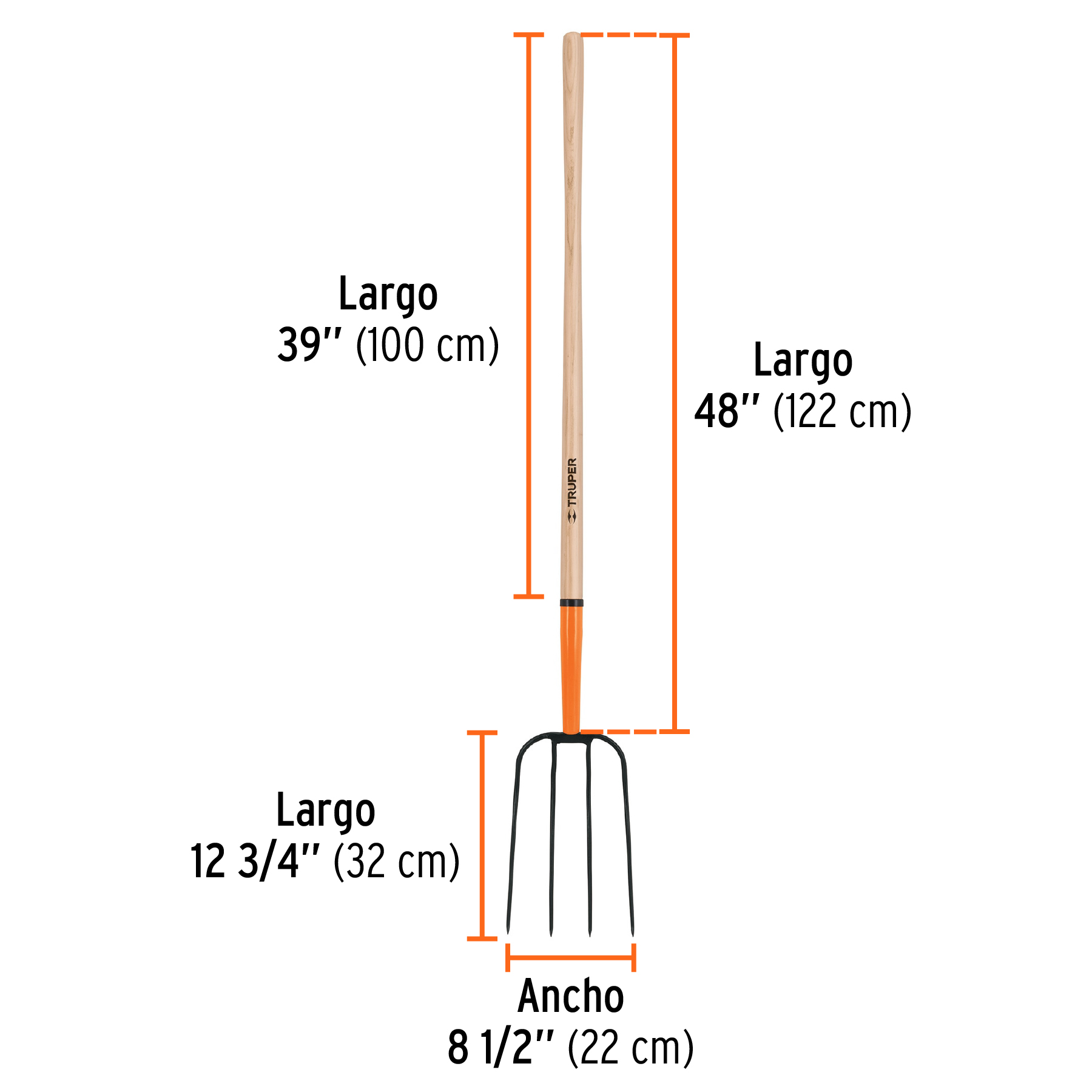 Bieldo para paja, 4 dientes, mango largo 48", TRUPER TRUPER