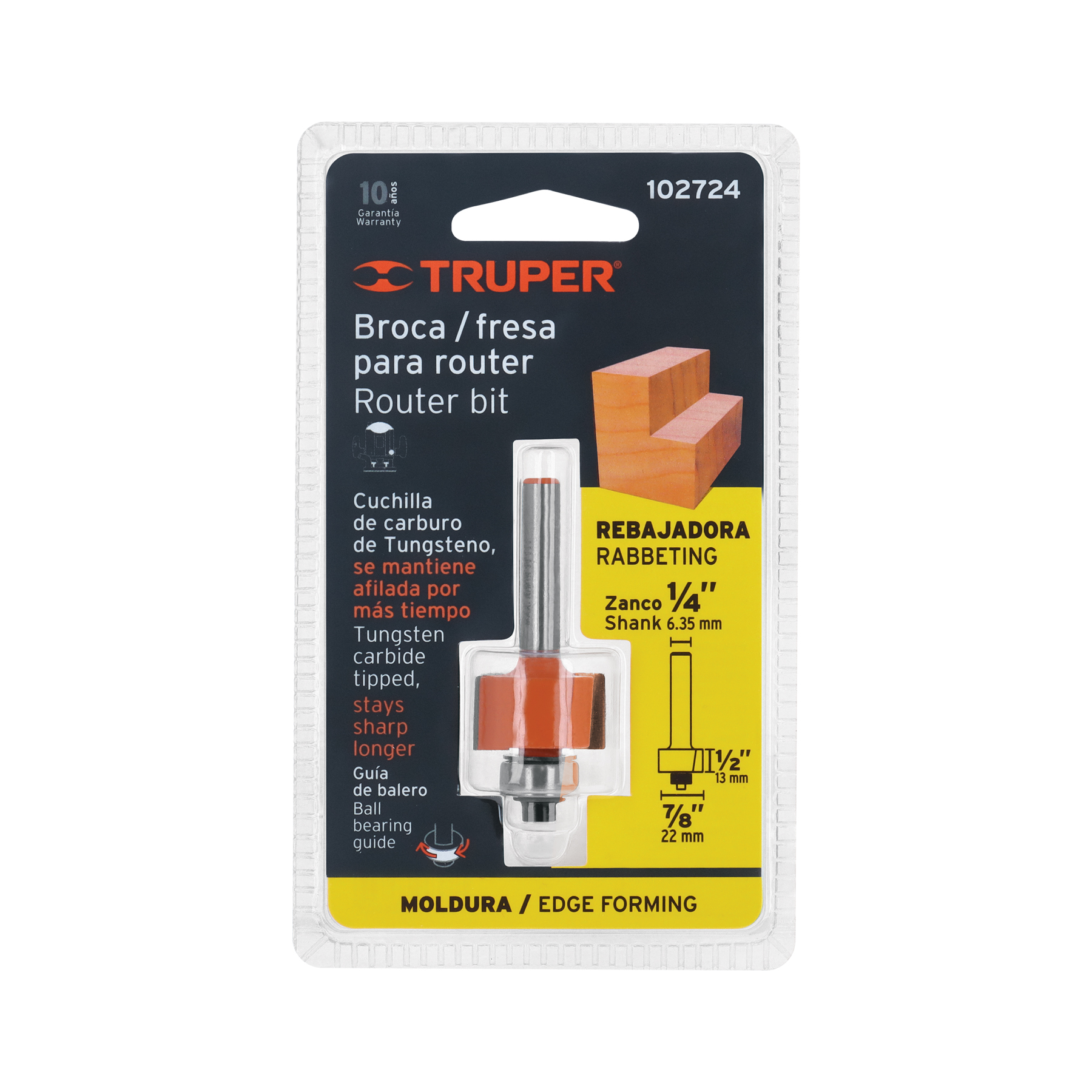 Broca para router, rebajado, 7/8" con balero, TRUPER TRUPER